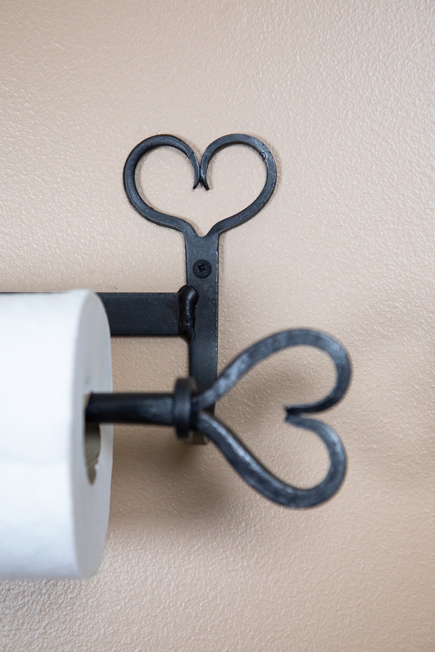Wall mounted Toilet Paper Holder - Heart accents - wrought iron - Amish made