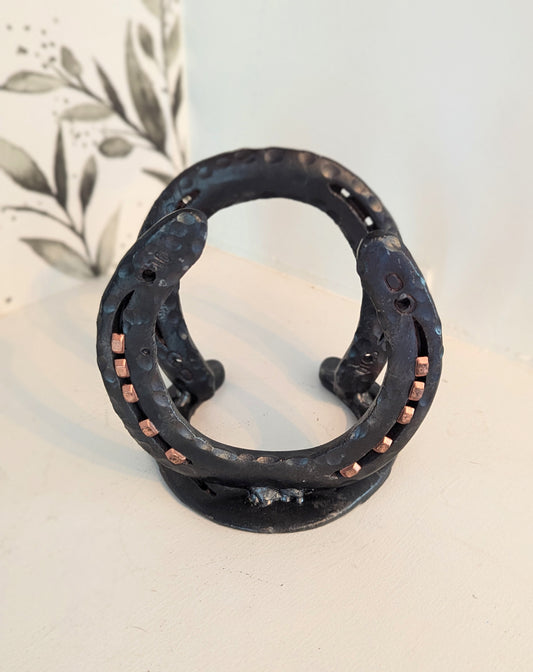 Hand-Forged Steel Horseshoe Napkin Holder | Amish Blacksmith made Kitchen Accessory | Rustic Farm and Ranch Decor