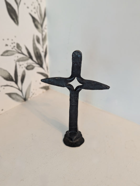 Handcrafted Railroad tie Cross | Amish Blacksmith Forged Steel Religious Decor | Rustic Easter, Palm Sunday, and Church Decorations