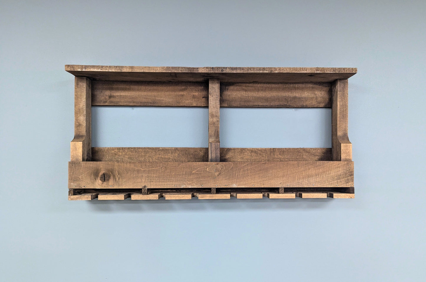 Wall Mounted Wooden 10 Bottle Wine Rack & Glass Hanger - Amish Made