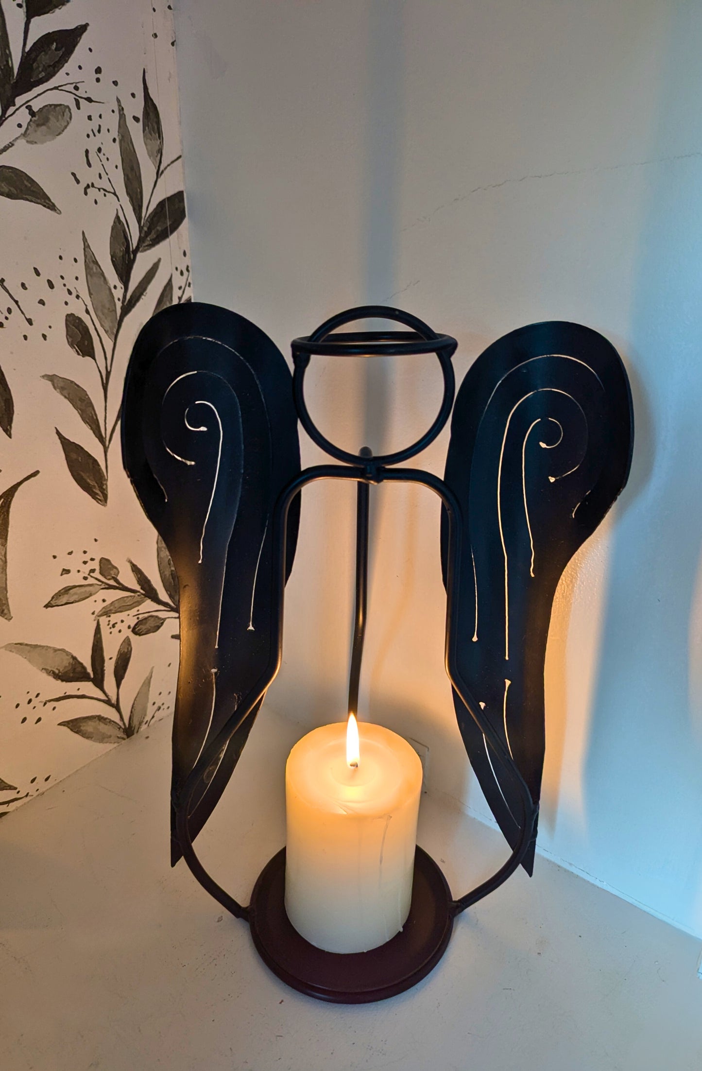 Wrought Iron Angel Sculpture | Forged Steel Candle Holder with Wings | Christmas, Holiday, Religious, and Spiritual Memorial Decor