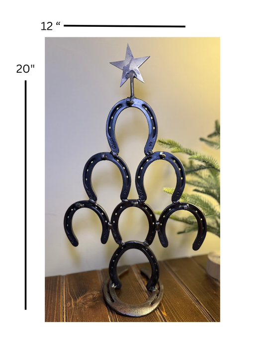 Hand-Forged Steel Christmas Tree by Amish Blacksmith - Horseshoe Accent, Rustic Charm for Farm, Ranch, Barn, or Homestead Holiday Decor