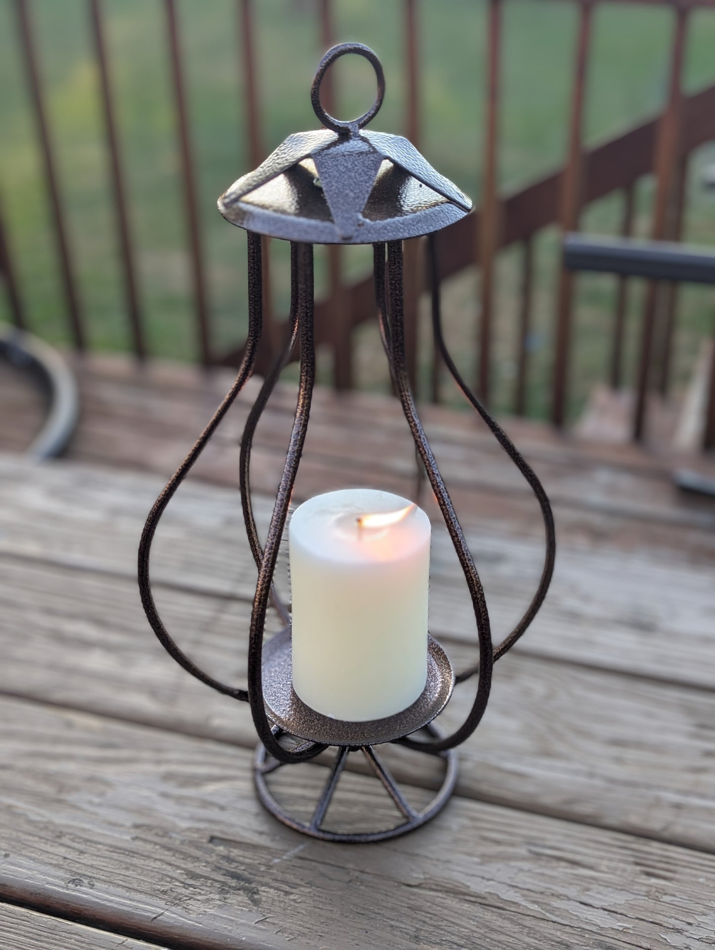Wrought Iron Lantern Candle Holder, Fits Pillar, 3-Wick, or Jar Candle – Rustic Farmhouse Home Decor, Powder Coated for Outdoors- Amish made
