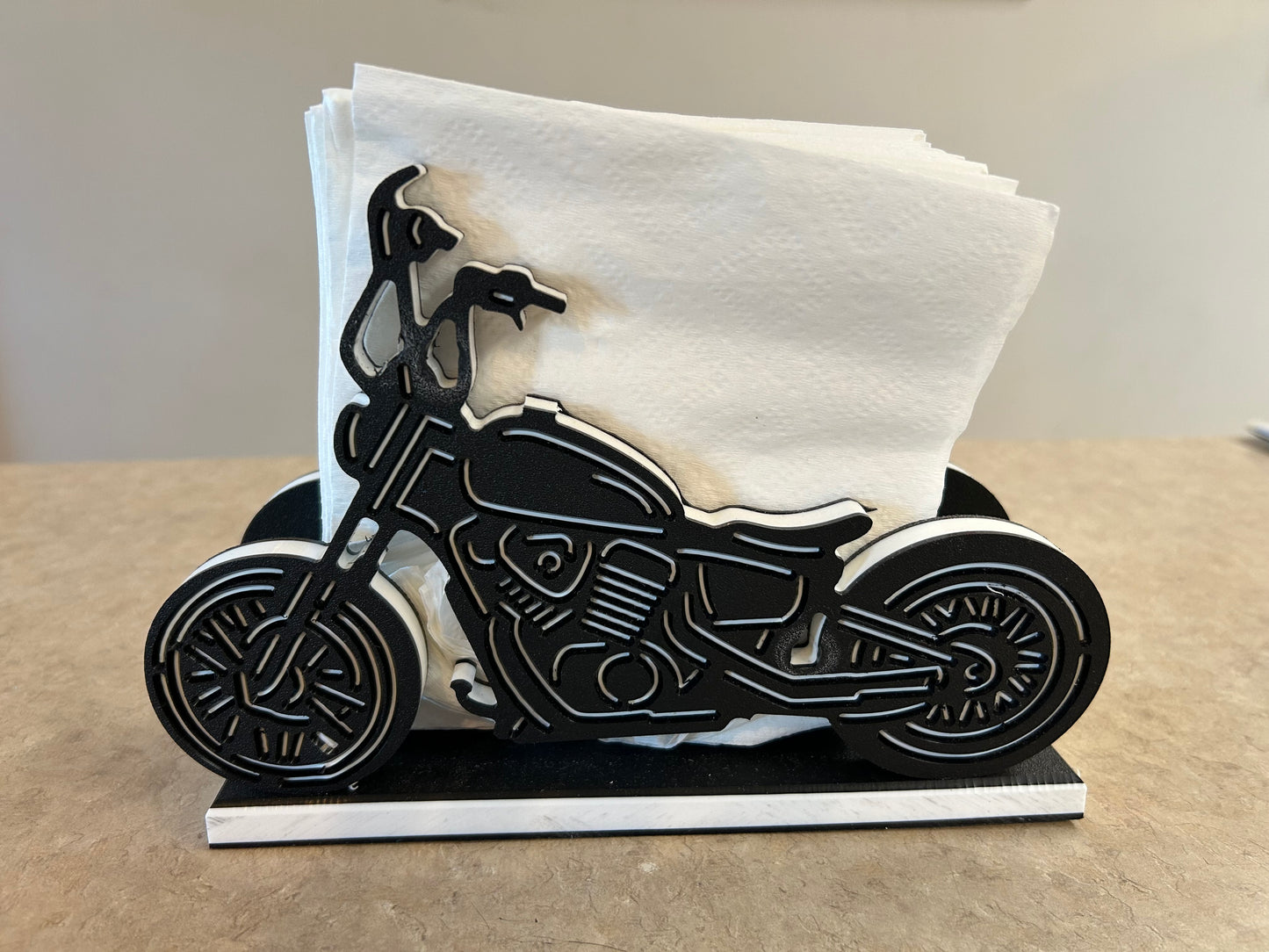 Handcrafted Amish Made Motorcycle Napkin Holder - Durable Table Decor, Rustic Kitchen Accessory, Biker Gift, Country Home Style Organizer