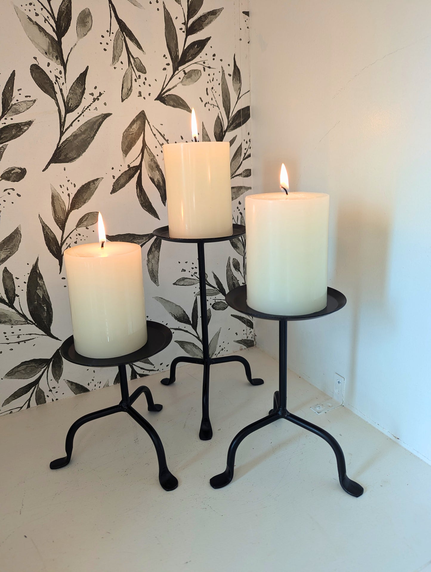 Black Wrought Iron Pillar Candle Stand - small, medium, & large - Amish made