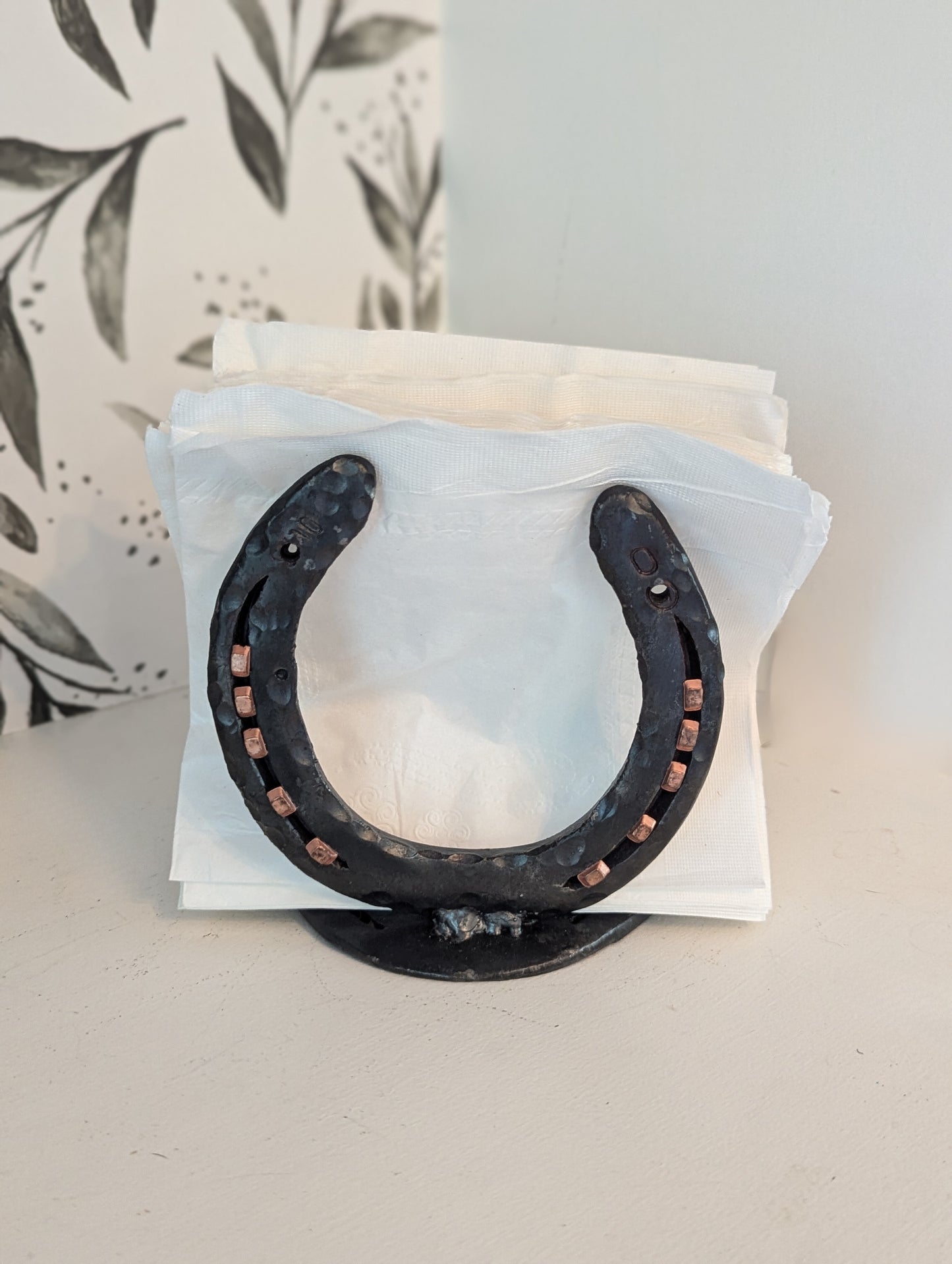 Hand-Forged Steel Horseshoe Napkin Holder | Amish Blacksmith made Kitchen Accessory | Rustic Farm and Ranch Decor