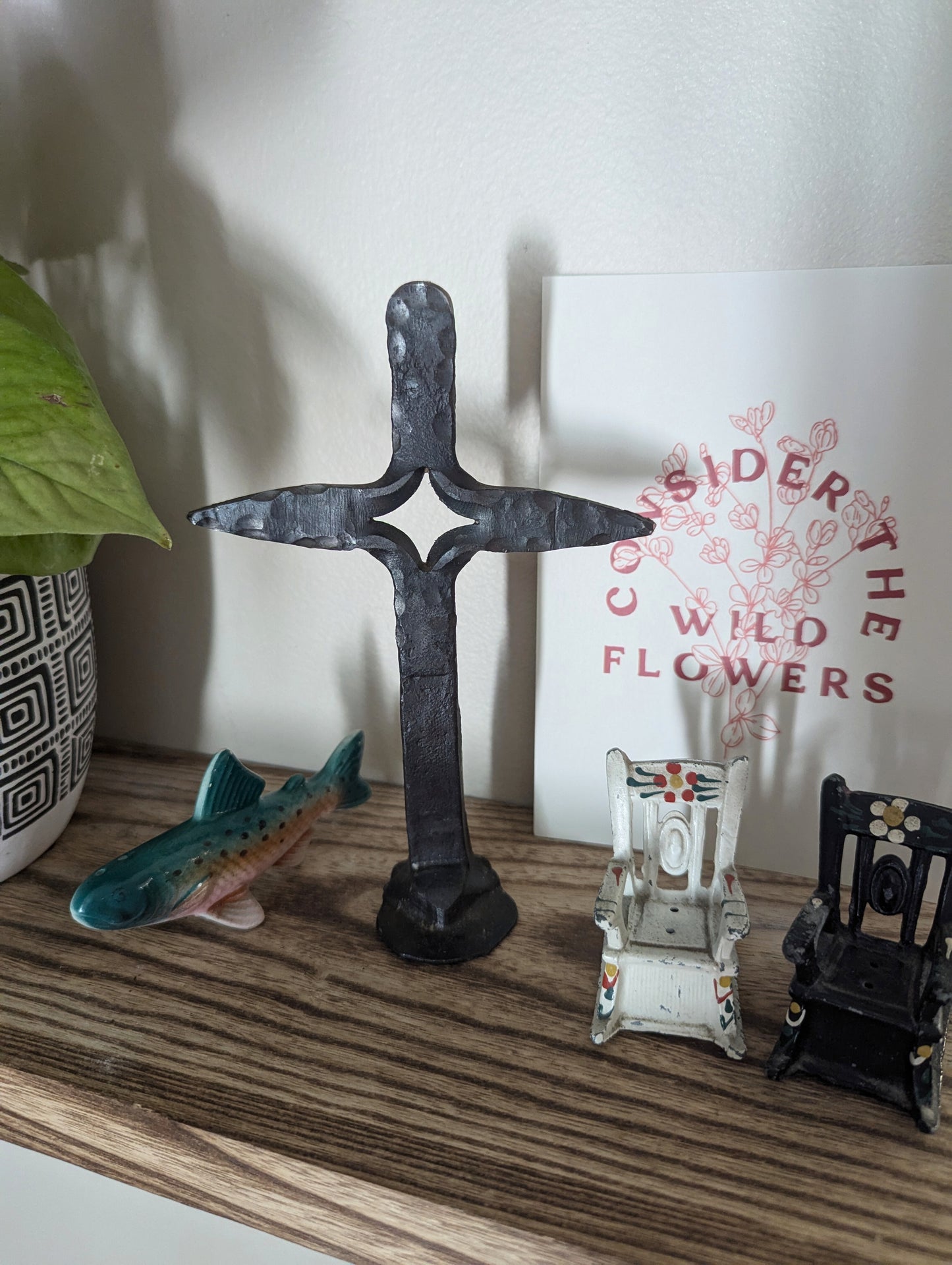 Handcrafted Railroad tie Cross | Amish Blacksmith Forged Steel Religious Decor | Rustic Easter, Palm Sunday, and Church Decorations