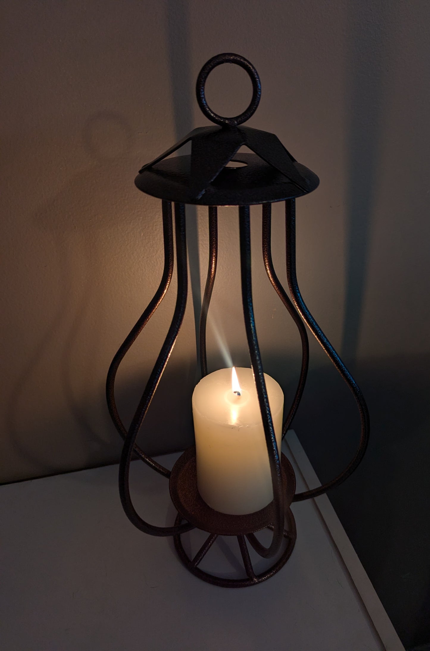 Wrought Iron Lantern Candle Holder, Fits Pillar, 3-Wick, or Jar Candle – Rustic Farmhouse Home Decor, Powder Coated for Outdoors- Amish made