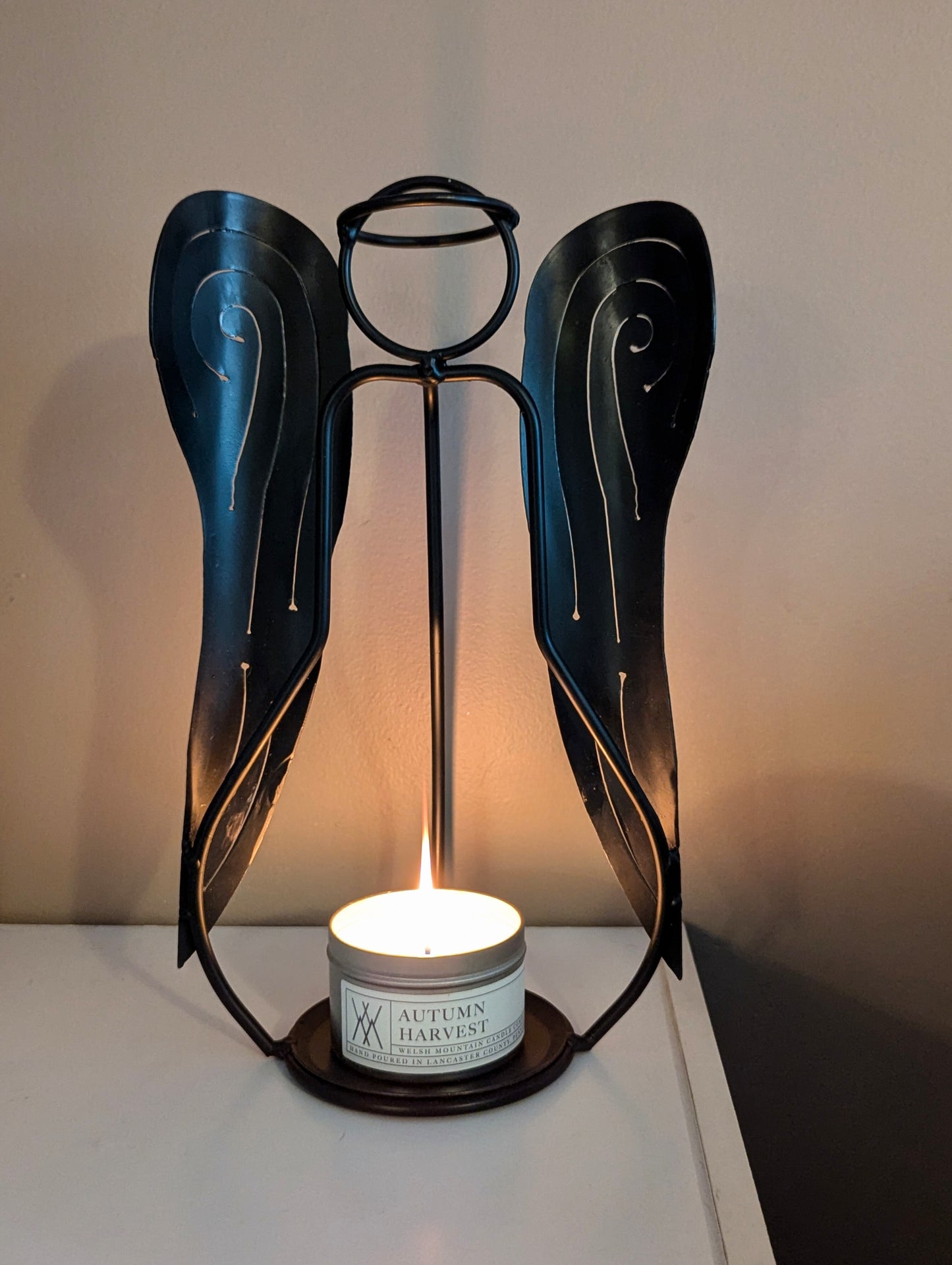 Wrought Iron Angel Sculpture | Forged Steel Candle Holder with Wings | Christmas, Holiday, Religious, and Spiritual Memorial Decor