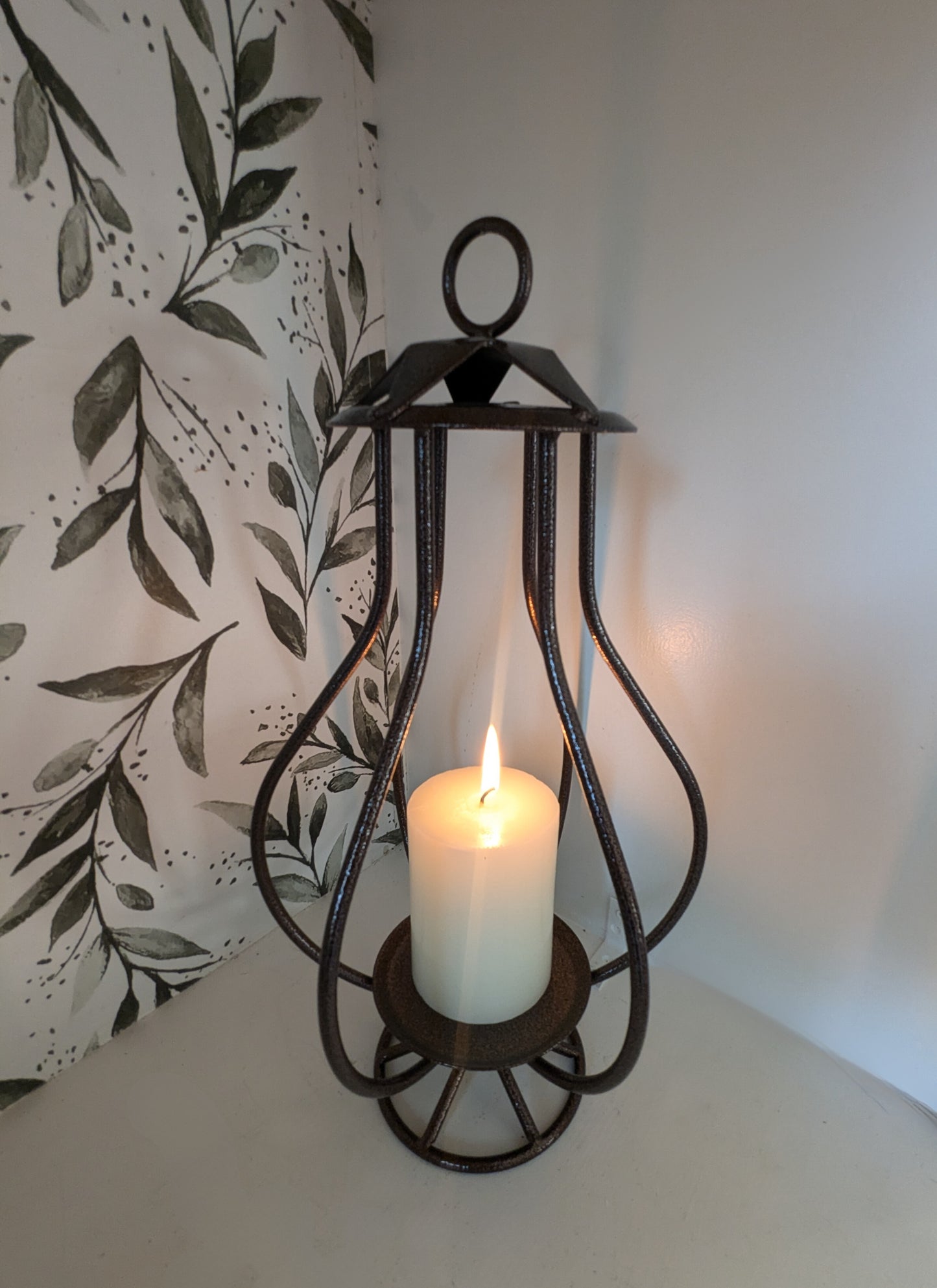 Wrought Iron Lantern Candle Holder, Fits Pillar, 3-Wick, or Jar Candle – Rustic Farmhouse Home Decor, Powder Coated for Outdoors- Amish made