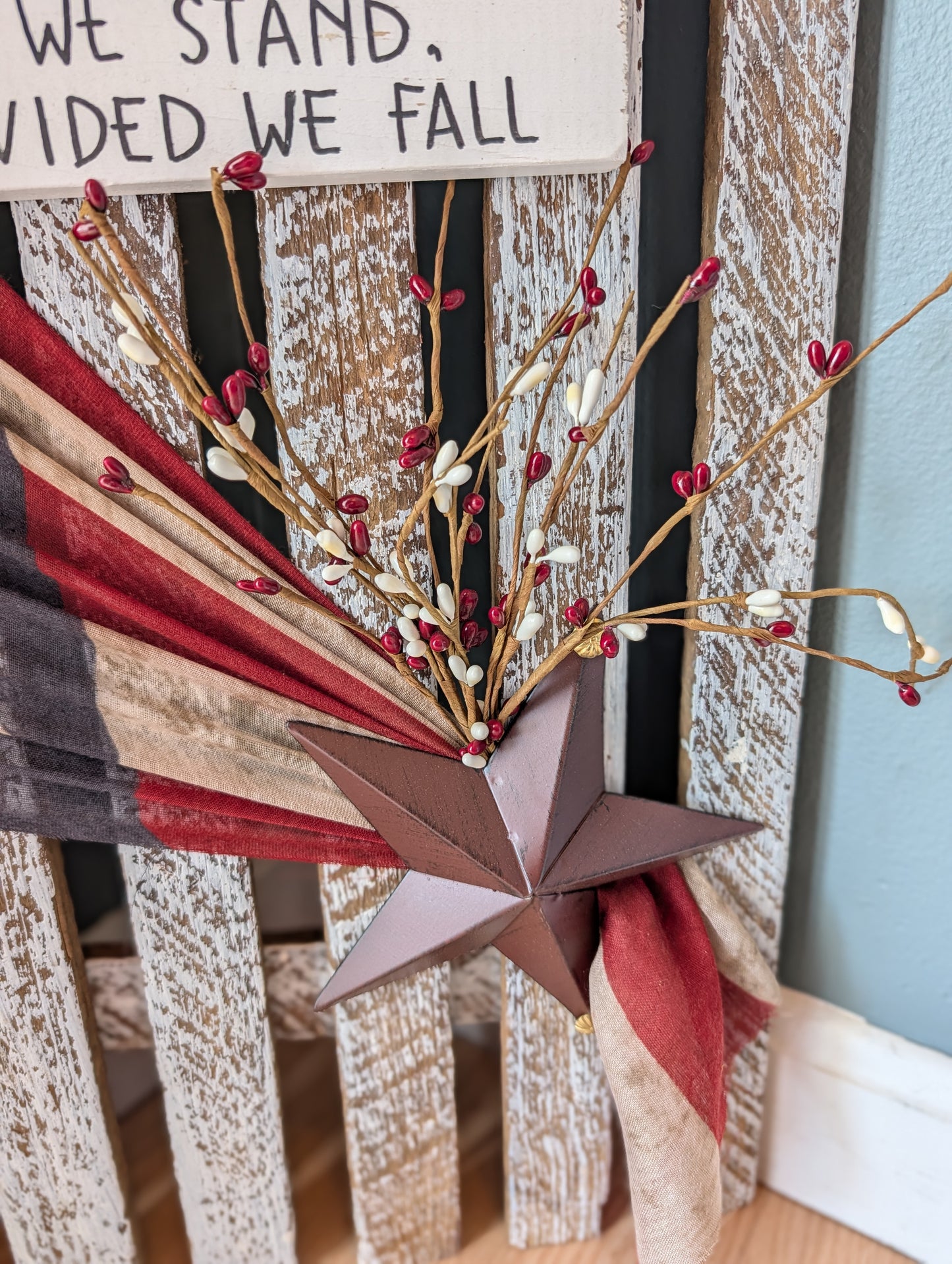 Amish made Patriotic Wooden Fence Sign | Rustic Farmhouse Decor | Summer Home Accent