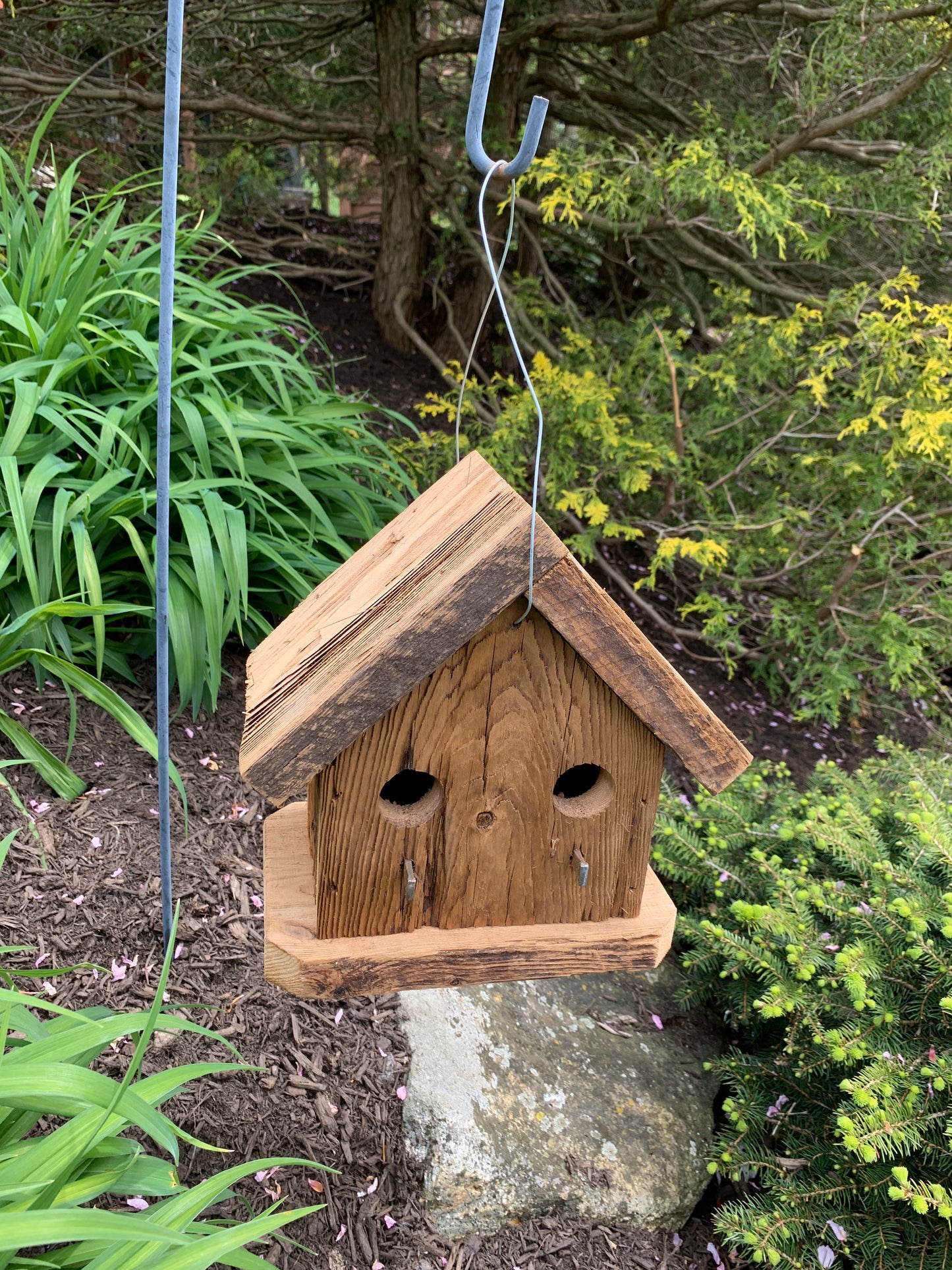 Rustic Hanging Condo Birdhouse Handmade Weather Resistant Double