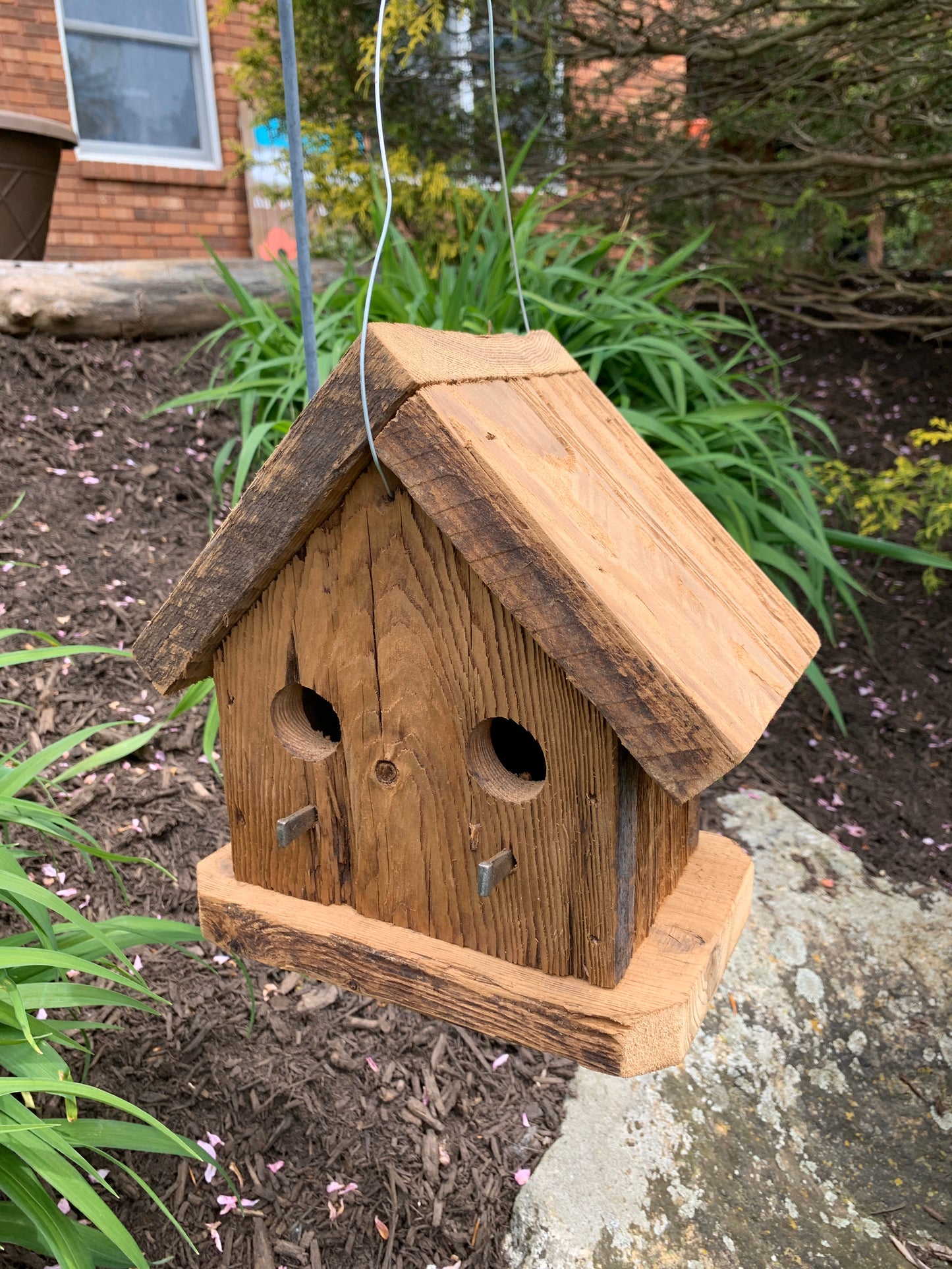 Rustic Hanging Condo Birdhouse Handmade Weather Resistant Double