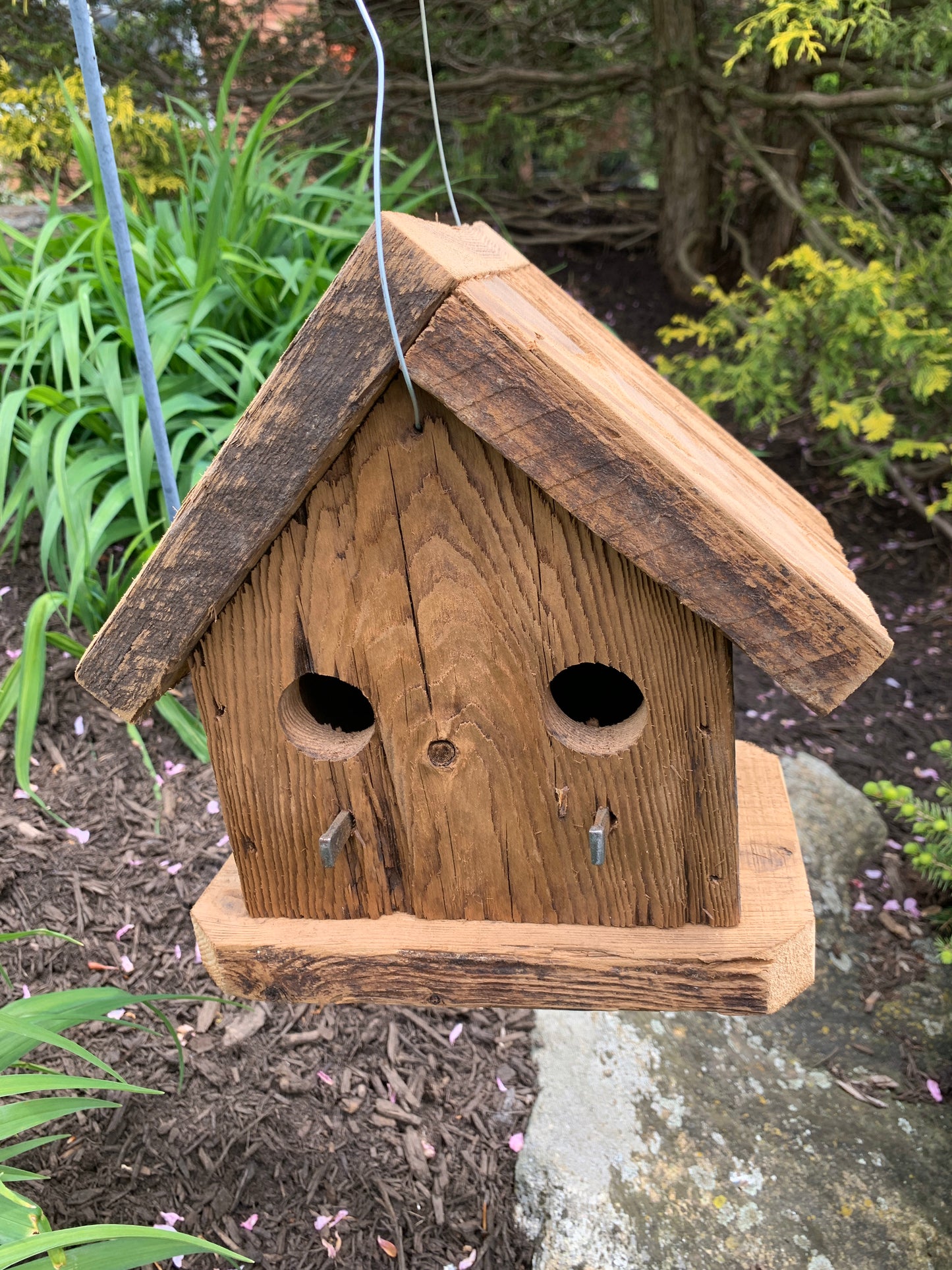 Rustic Hanging Condo Birdhouse Handmade Weather Resistant Double