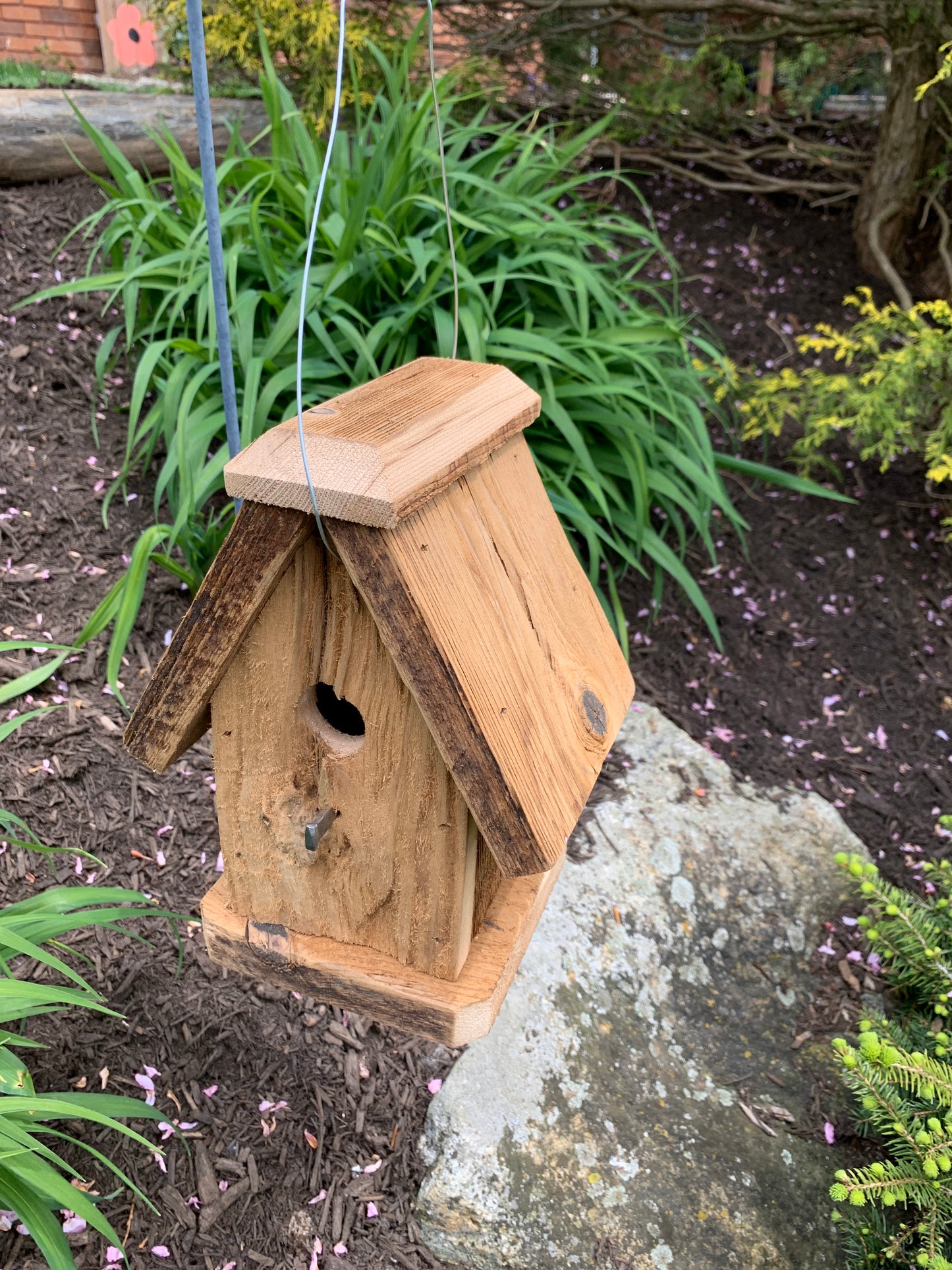 Rustic Hanging Wren Birdhouse Handmade Weather Resistant