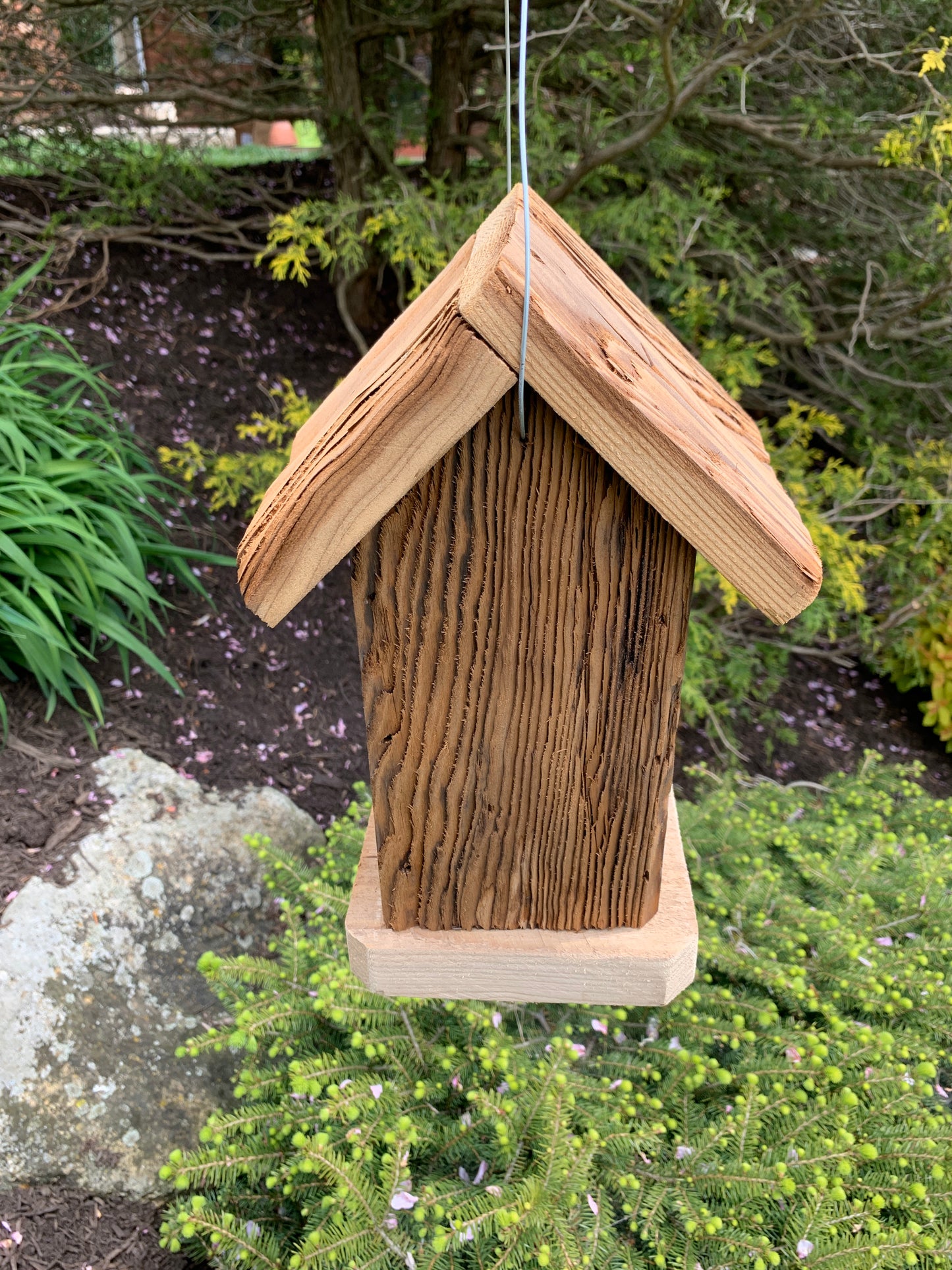 Rustic Hanging Birdhouse Handmade Weather Resistant Two Story