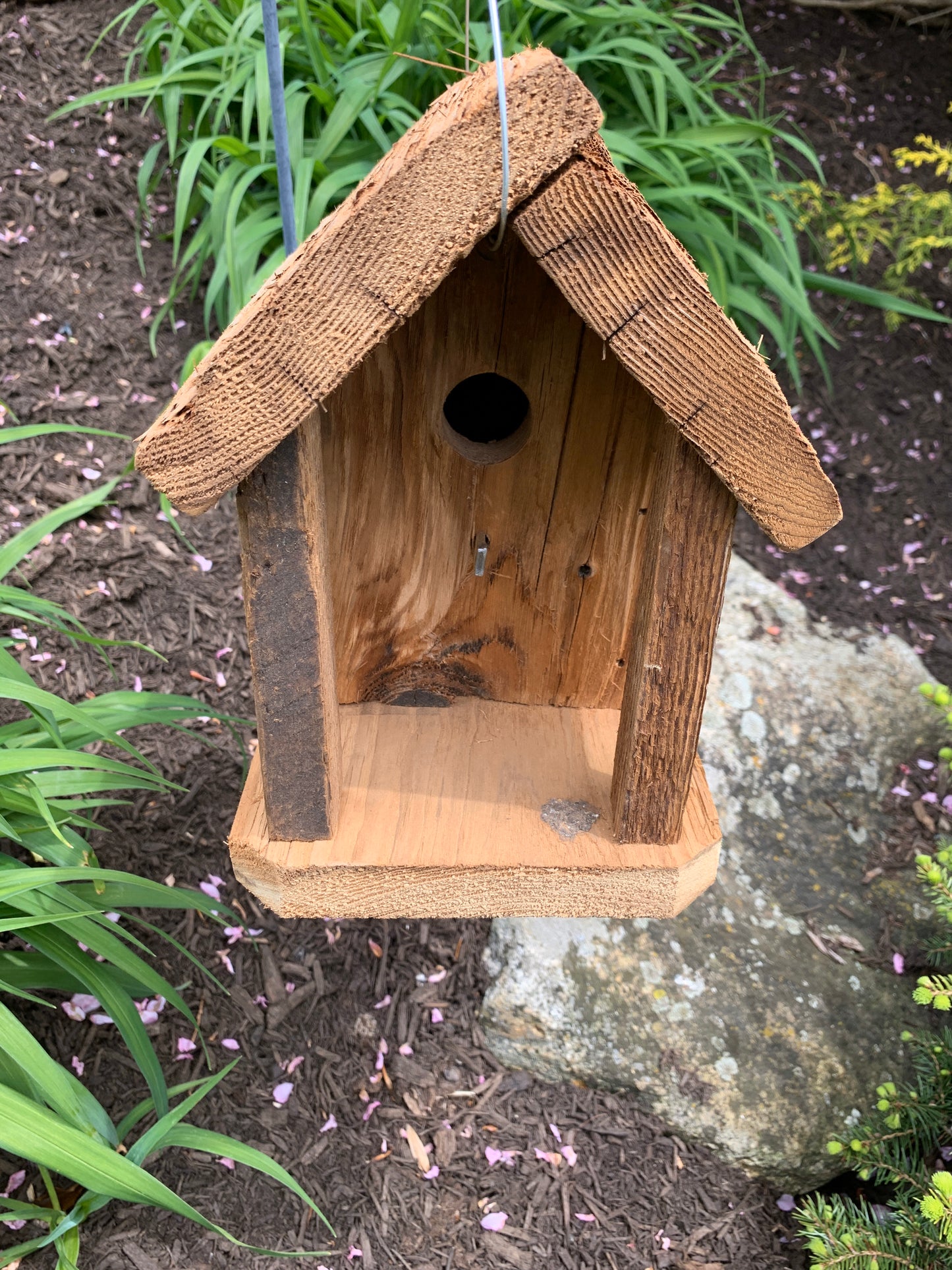 Rustic Hanging Birdhouse Handmade Chalet style Weather Resistant