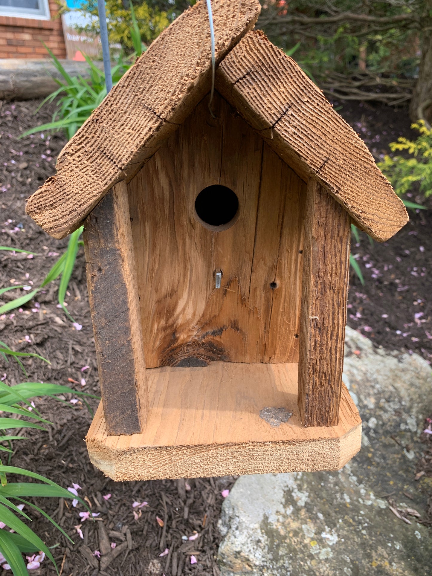 Rustic Hanging Birdhouse Handmade Chalet style Weather Resistant