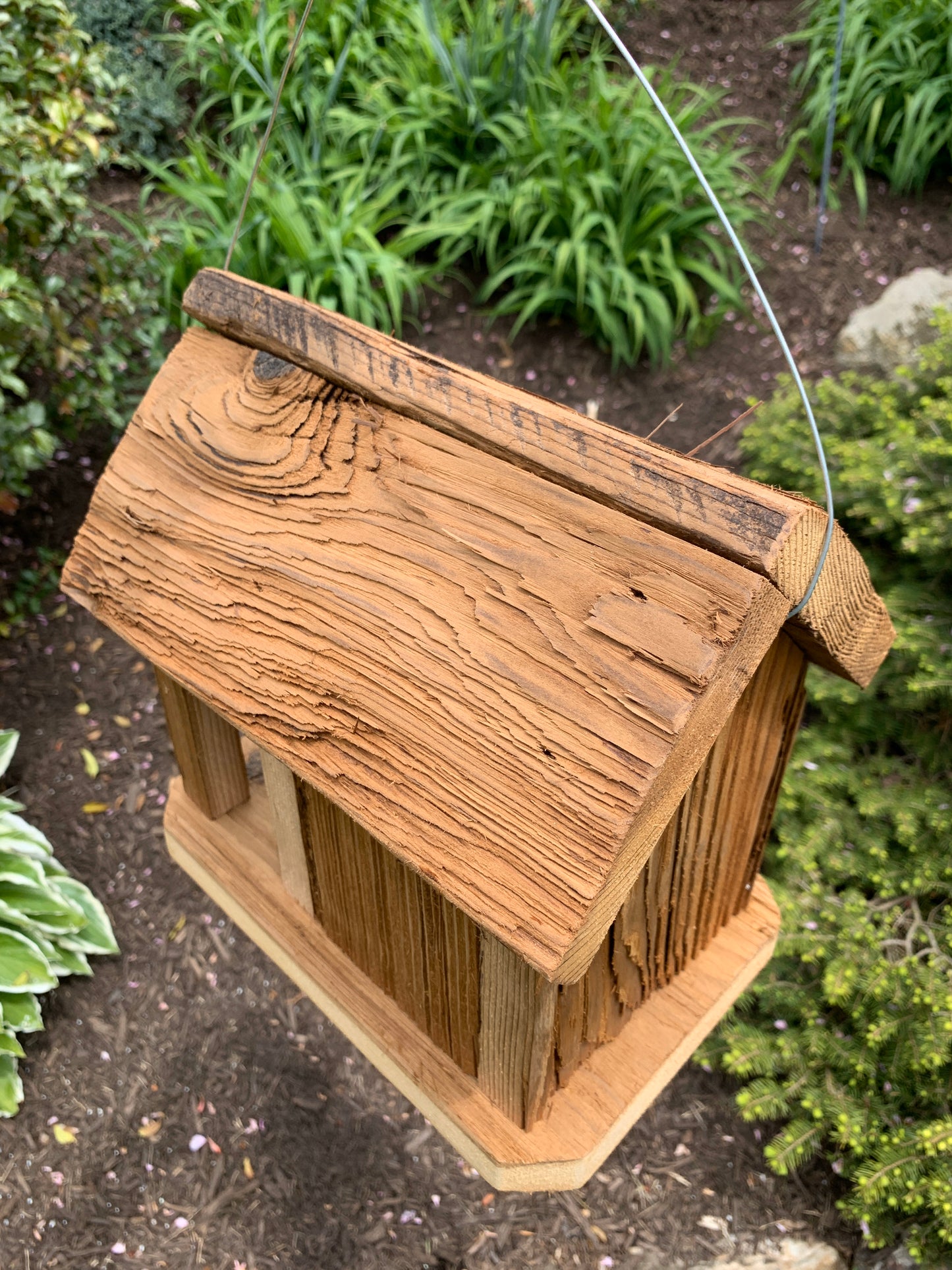 Rustic Hanging Birdhouse Handmade Chalet style Weather Resistant