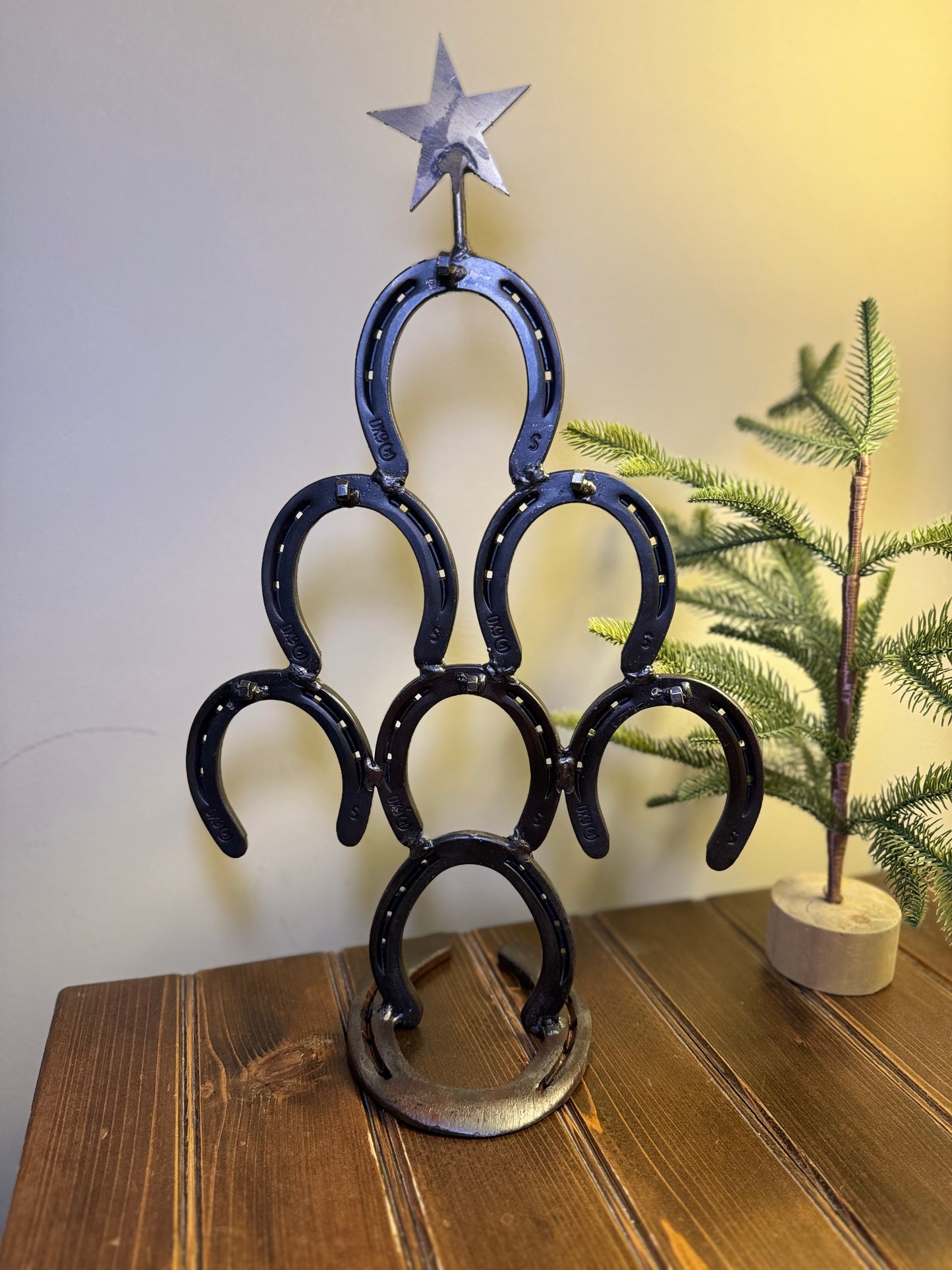 Hand-Forged Steel Christmas Tree by Amish Blacksmith - Horseshoe Accent, Rustic Charm for Farm, Ranch, Barn, or Homestead Holiday Decor