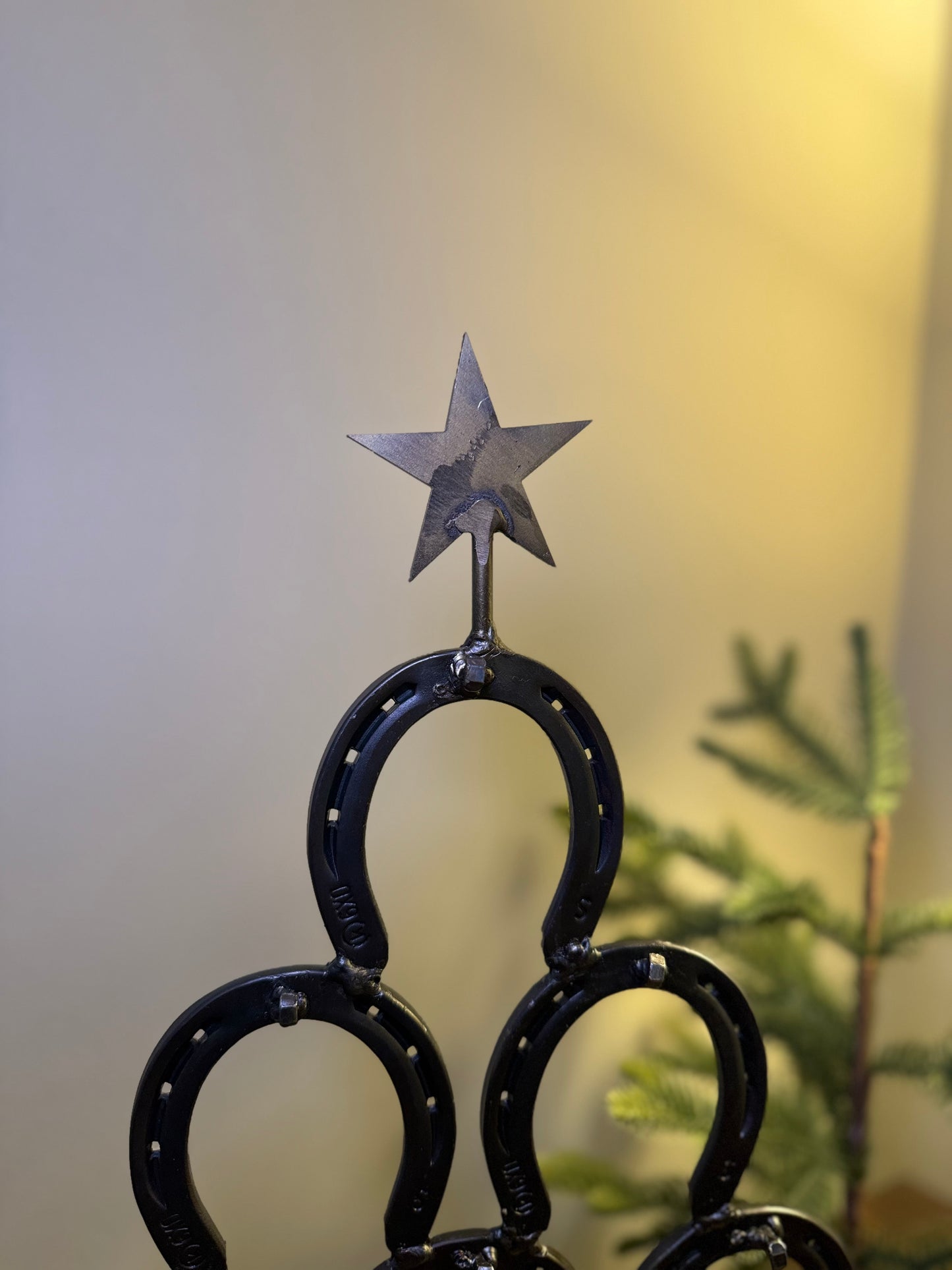 Hand-Forged Steel Christmas Tree by Amish Blacksmith - Horseshoe Accent, Rustic Charm for Farm, Ranch, Barn, or Homestead Holiday Decor