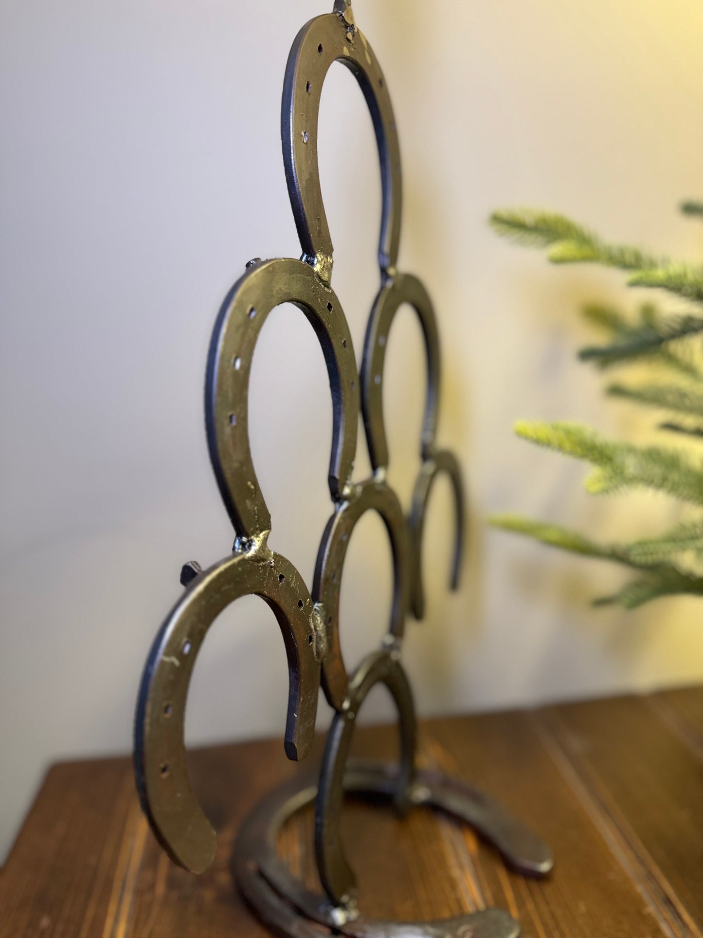 Hand-Forged Steel Christmas Tree by Amish Blacksmith - Horseshoe Accent, Rustic Charm for Farm, Ranch, Barn, or Homestead Holiday Decor