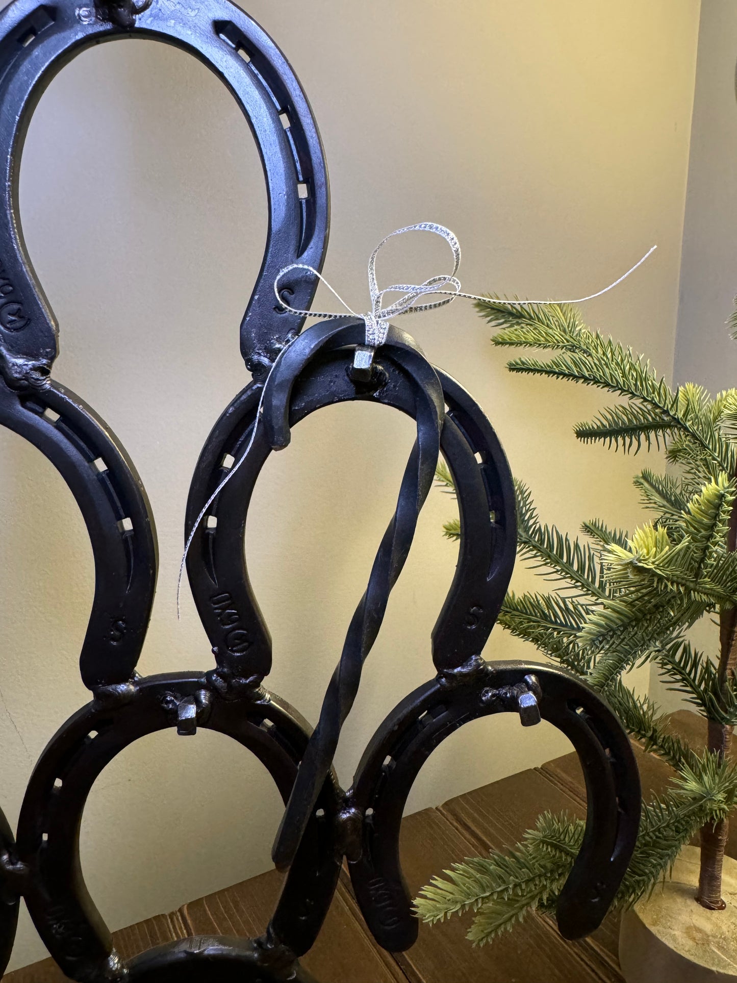 Hand-Forged Steel Christmas Tree by Amish Blacksmith - Horseshoe Accent, Rustic Charm for Farm, Ranch, Barn, or Homestead Holiday Decor