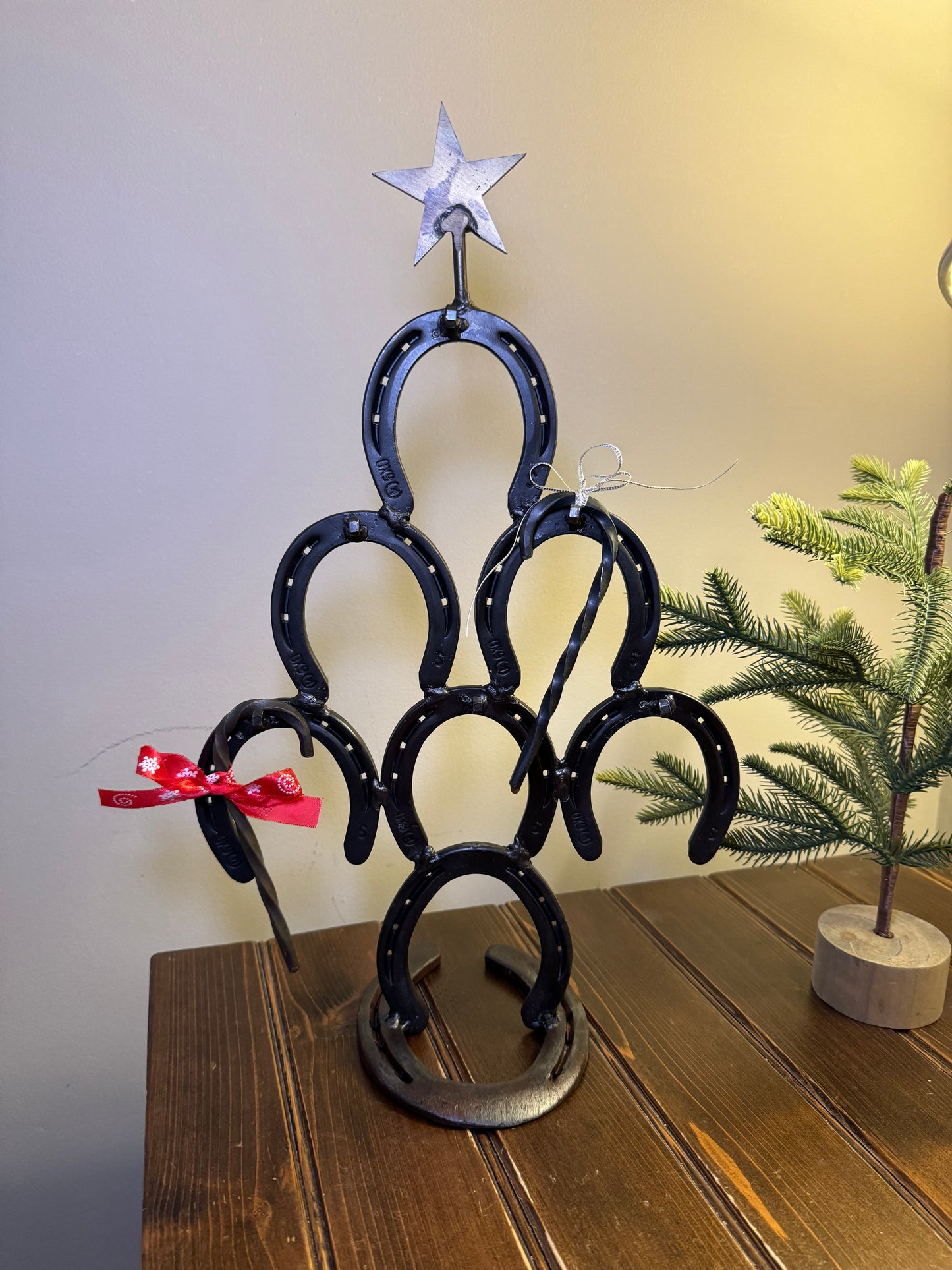 Hand-Forged Steel Christmas Tree by Amish Blacksmith - Horseshoe Accent, Rustic Charm for Farm, Ranch, Barn, or Homestead Holiday Decor