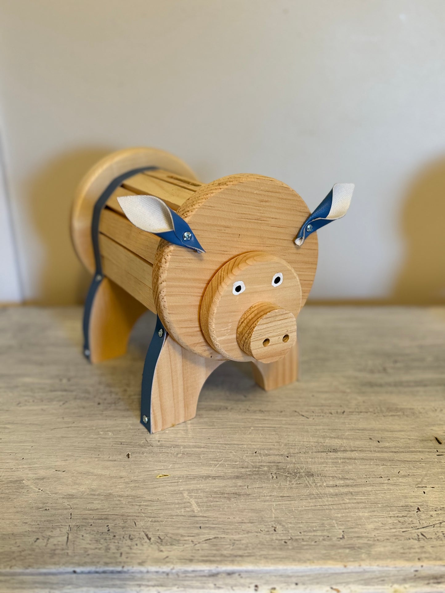 Child's Piggy Bank–Pink or Blue, Natural Wood & Leather – Baby Shower Gift, Nursery Decor, First Birthday, Christmas Gift, Child's Birthday