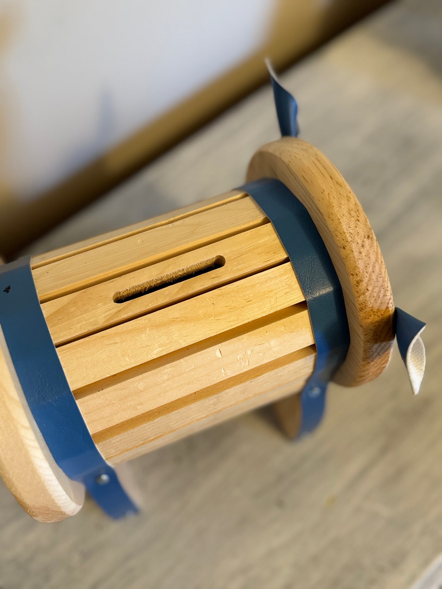 Child's Piggy Bank–Pink or Blue, Natural Wood & Leather – Baby Shower Gift, Nursery Decor, First Birthday, Christmas Gift, Child's Birthday