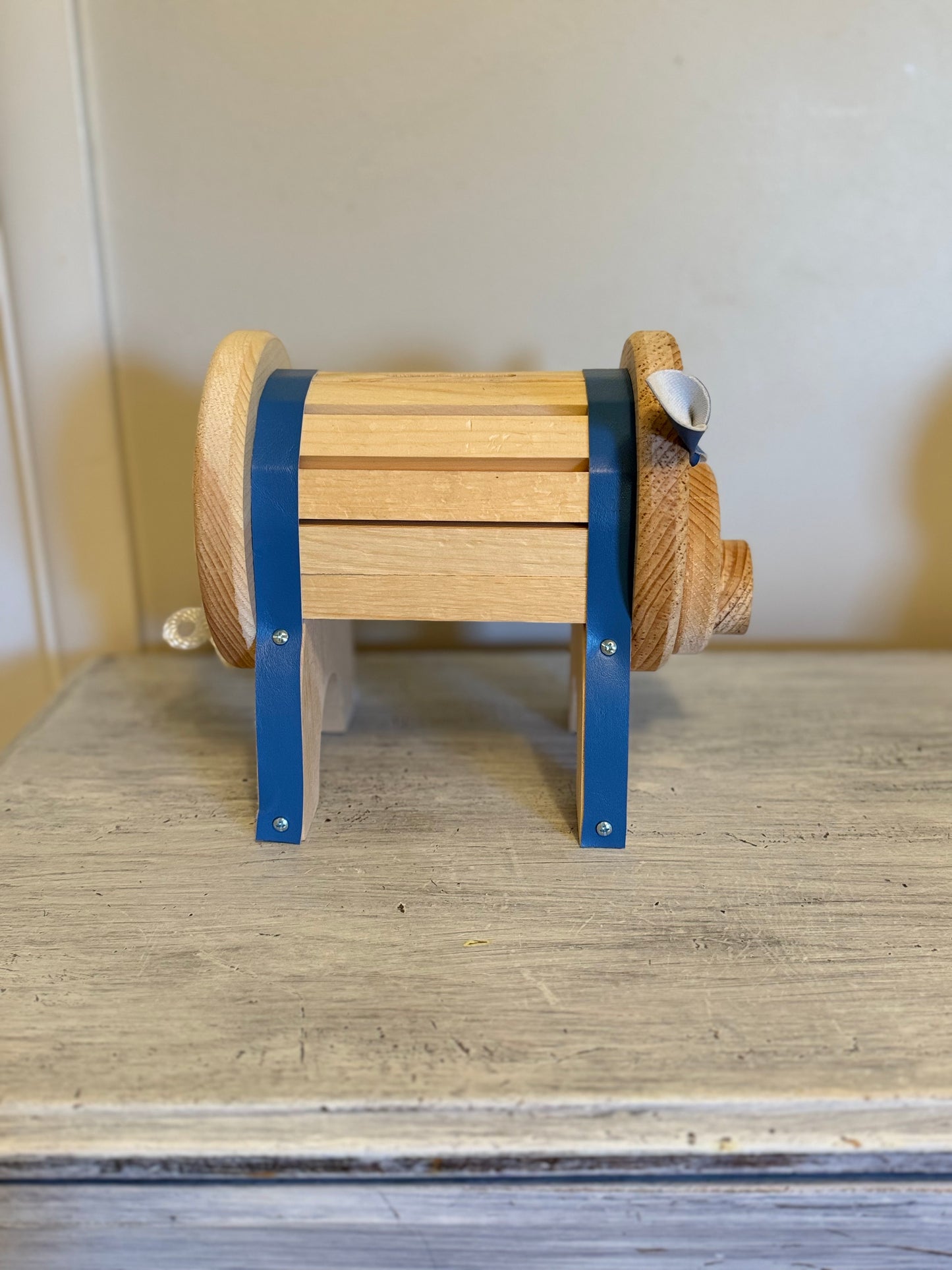 Child's Piggy Bank–Pink or Blue, Natural Wood & Leather – Baby Shower Gift, Nursery Decor, First Birthday, Christmas Gift, Child's Birthday