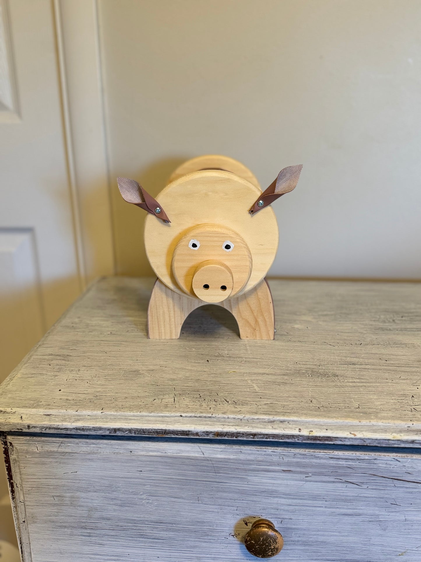 Child's Piggy Bank–Pink or Blue, Natural Wood & Leather – Baby Shower Gift, Nursery Decor, First Birthday, Christmas Gift, Child's Birthday