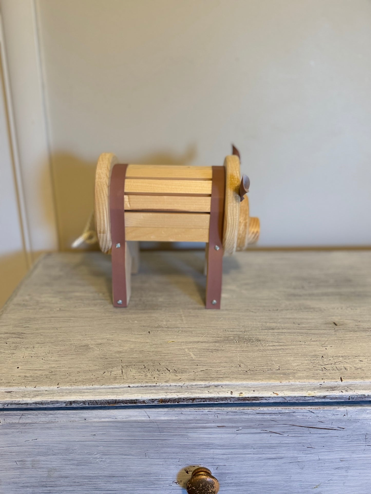 Child's Piggy Bank–Pink or Blue, Natural Wood & Leather – Baby Shower Gift, Nursery Decor, First Birthday, Christmas Gift, Child's Birthday