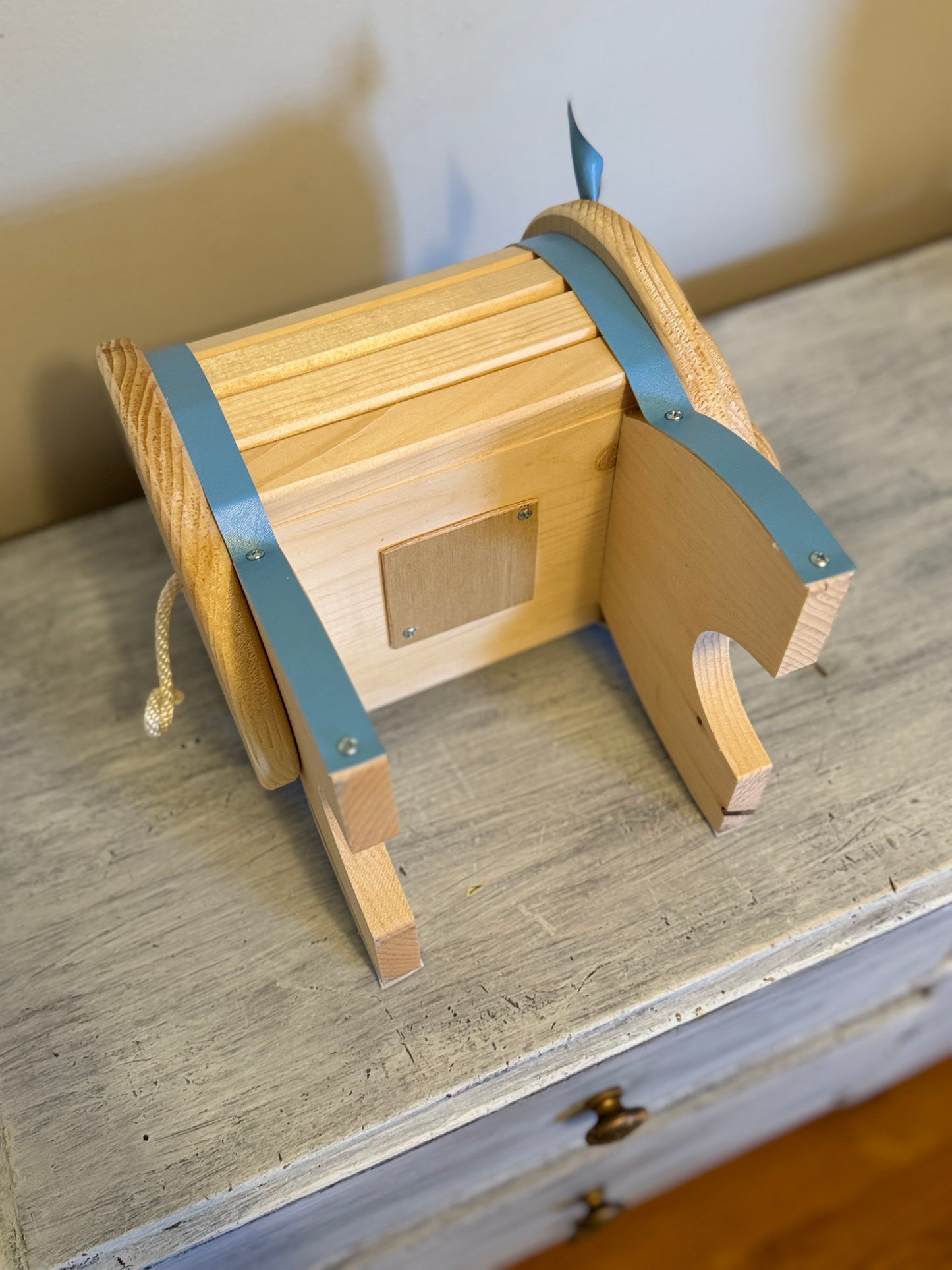 Child's Piggy Bank–Pink or Blue, Natural Wood & Leather – Baby Shower Gift, Nursery Decor, First Birthday, Christmas Gift, Child's Birthday