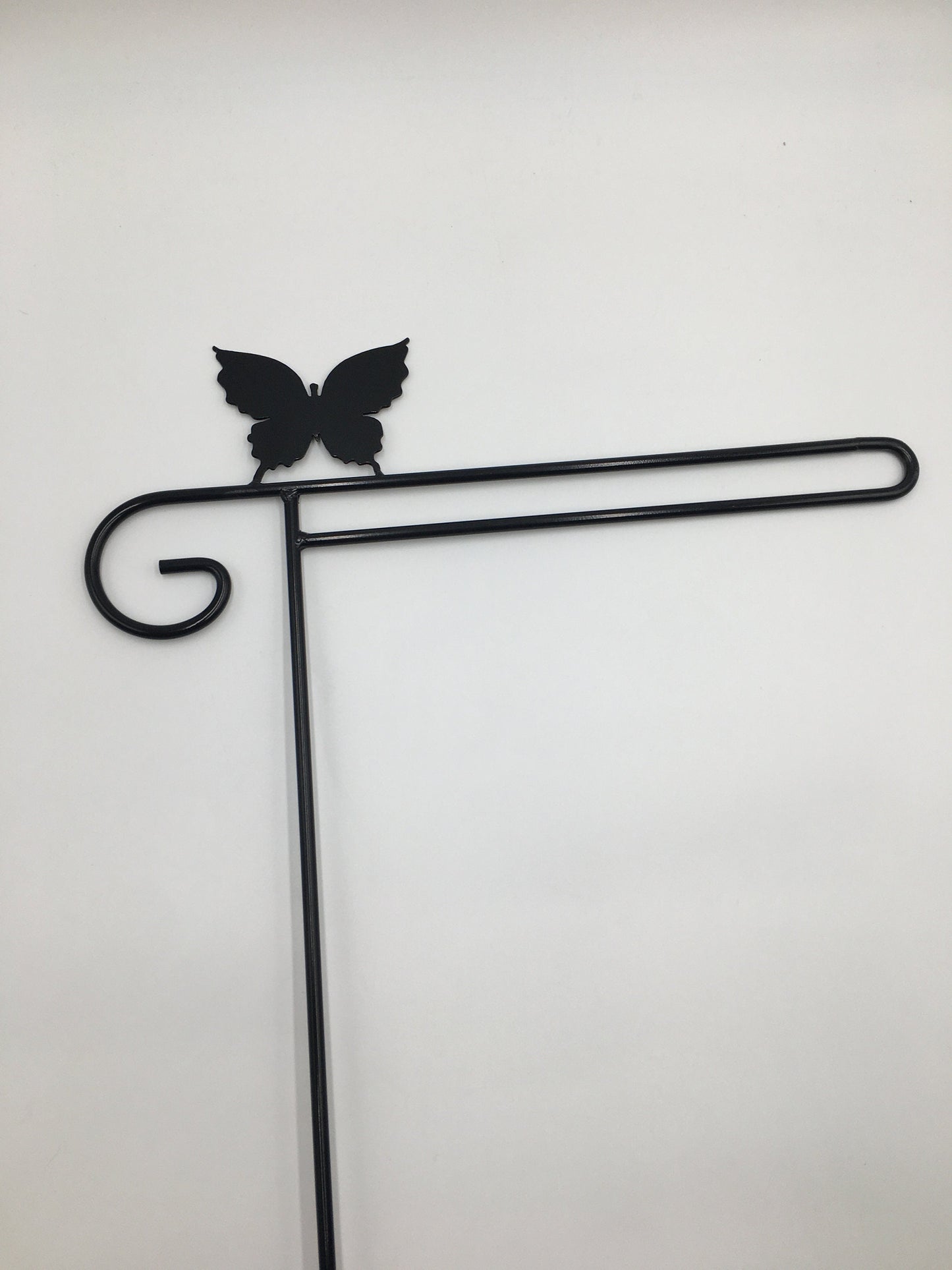 Black Butterfly Garden Flag Holder Stand - Heavy Duty Wrought Iron - Powder Coated - Amish Made