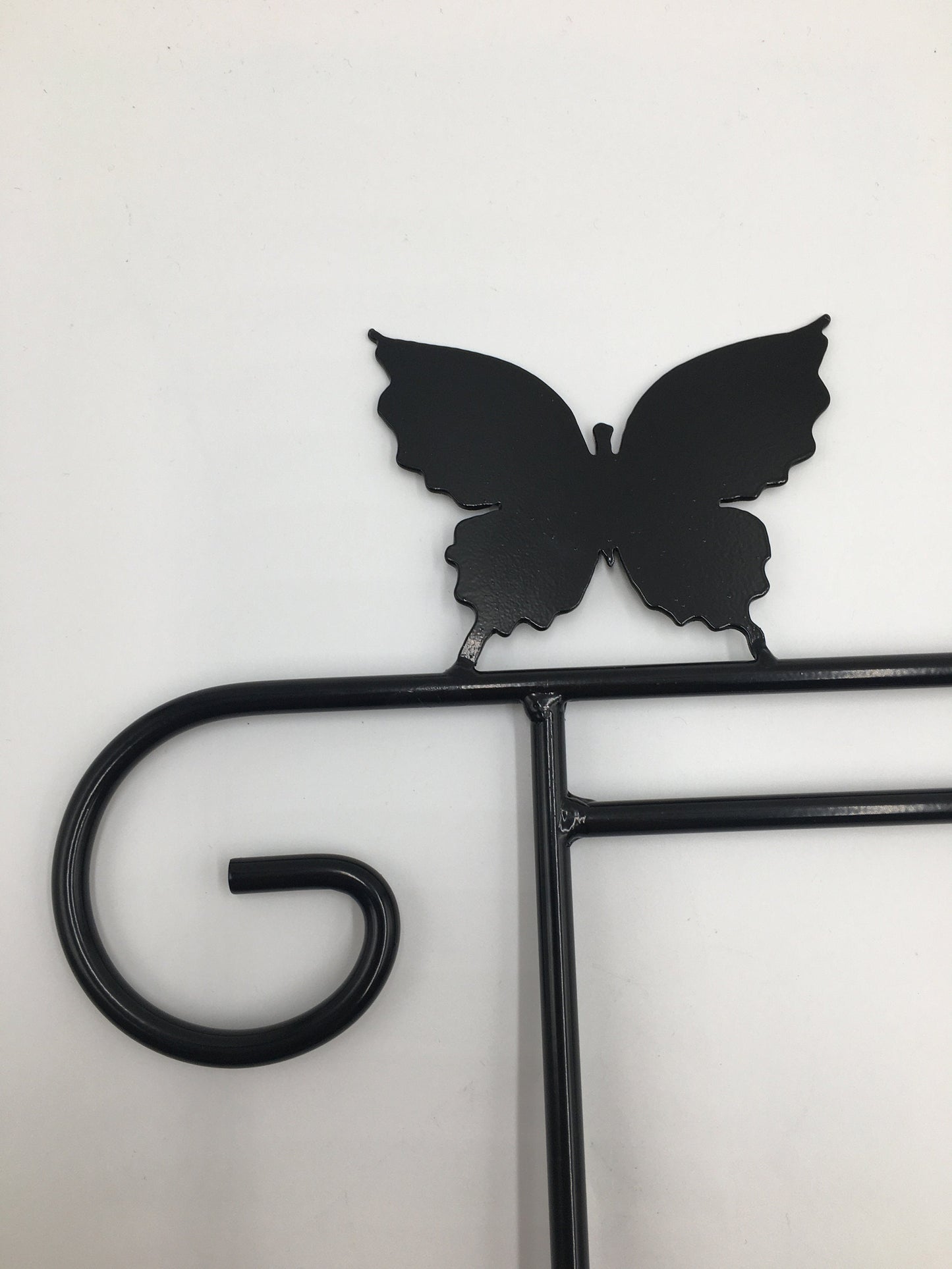 Black Butterfly Garden Flag Holder Stand - Heavy Duty Wrought Iron - Powder Coated - Amish Made