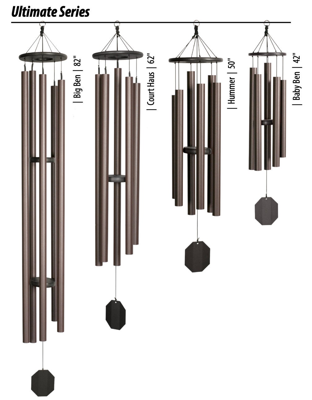 Large Wind Chimes - 1.5" round Aluminum Tubes - various sizes - Amish made