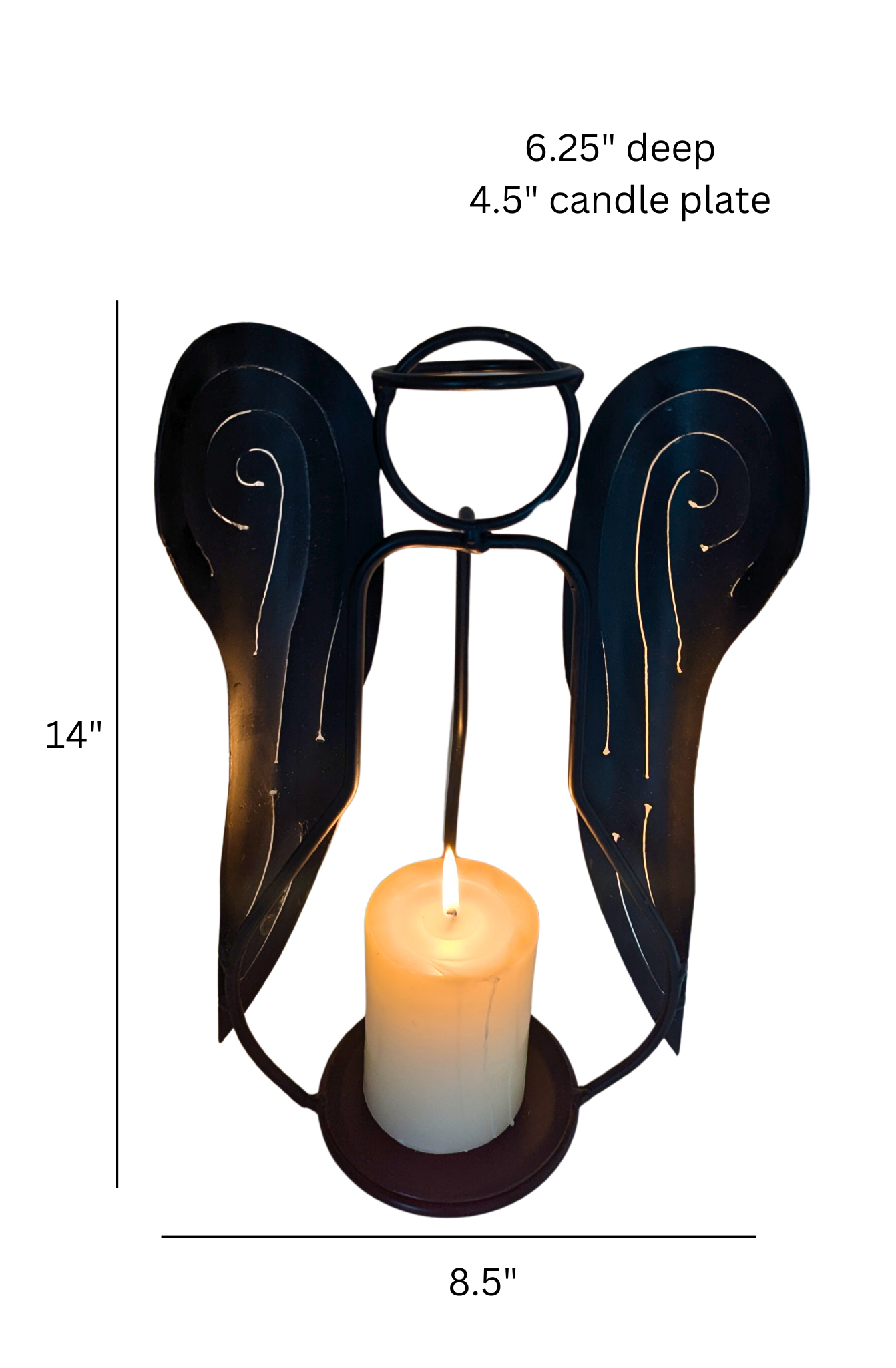 Wrought Iron Angel Sculpture | Forged Steel Candle Holder with Wings | Christmas, Holiday, Religious, and Spiritual Memorial Decor