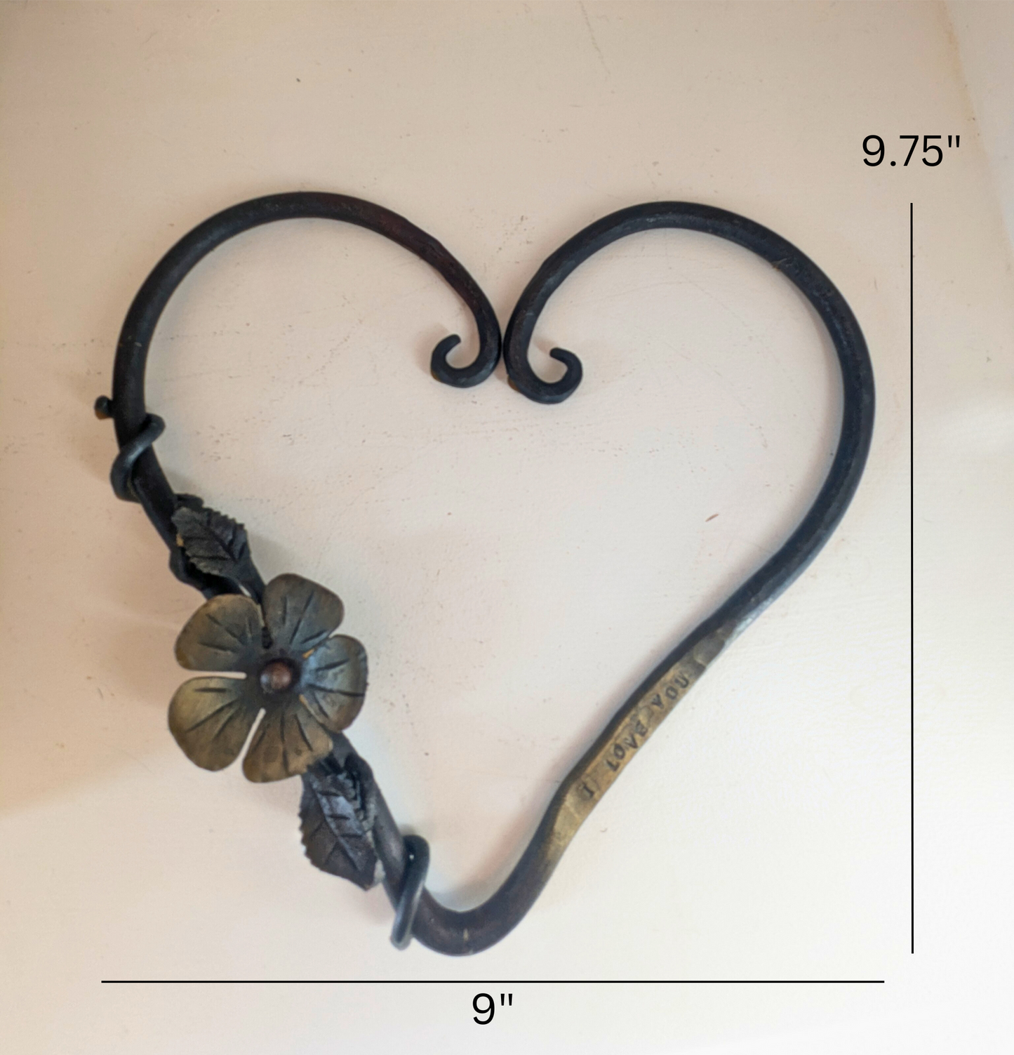 Amish Hand Forged Steel Heart Decor w/ Flower & Leaf Accents - Horseshoe, Gift for Her, Stand Alone Decoration, Valentine's Gift.
