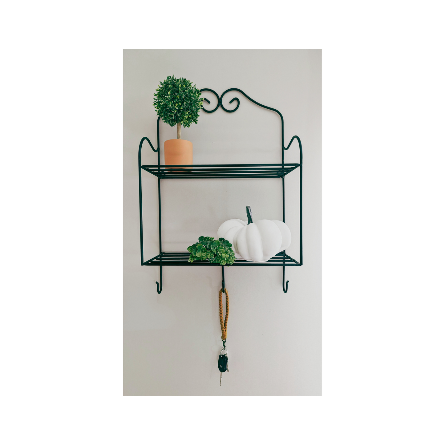 Wall Mount 2 Shelf Unit with 3 Coat Hooks- Wrought Iron Amish made USA