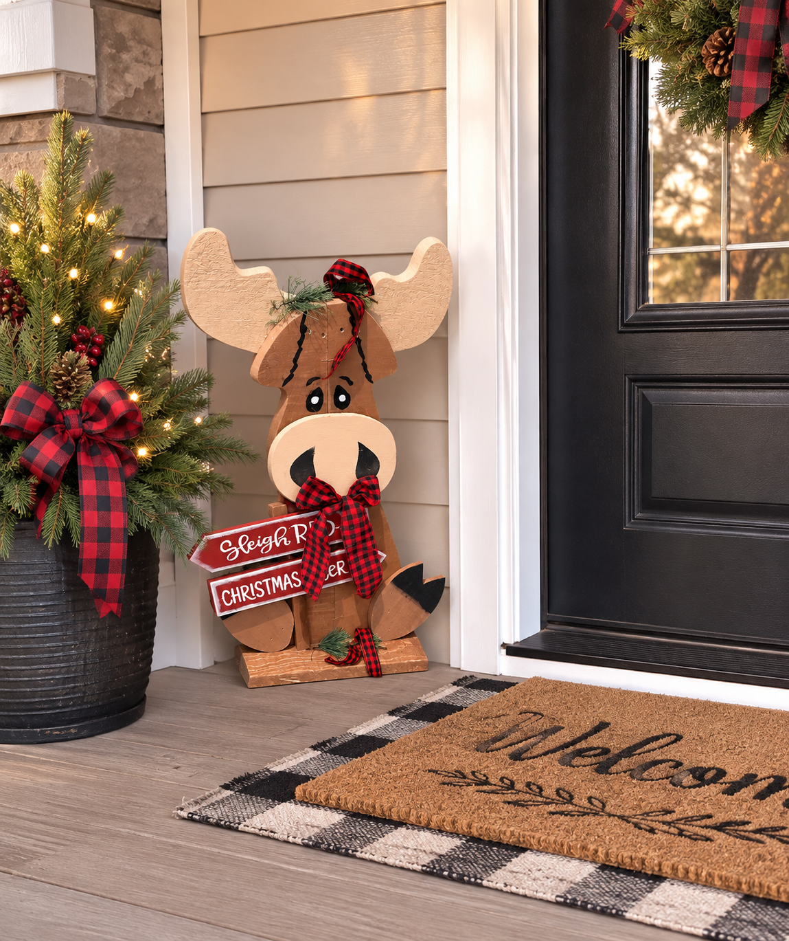 Amish Made Moose Porch Sitter and Yard Stake | Handmade Moose Garden Decor | Rustic Winter Decor