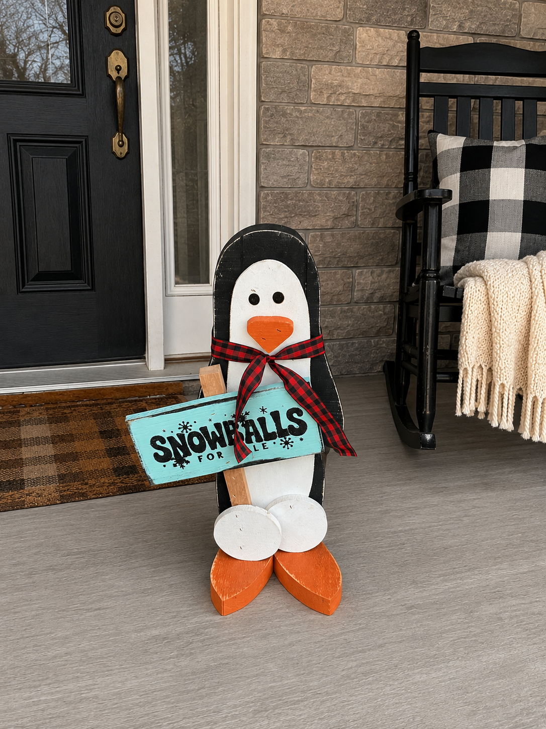 Amish Made Penguin Porch Sitter and Yard Stake | Handmade Christmas Garden Decor | Rustic Winter Decor