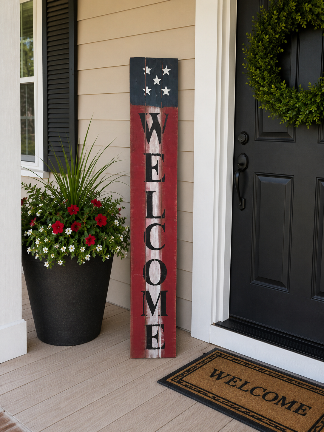 Amish Made Welcome Sign, America Theme| Rustic Patriotic Wooden Decor