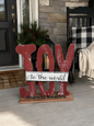 Amish Made JOY Porch Sitter and Yard Stake | Handmade Christmas Garden Decor | Rustic Winter Decor
