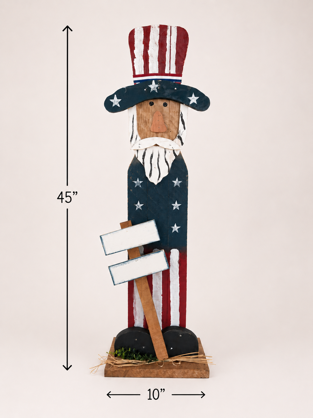Amish Made Uncle Sam Porch Sitter | Handmade Patriotic Wooden Decor | God Bless America Sign | Rustic Americana Porch Decoration