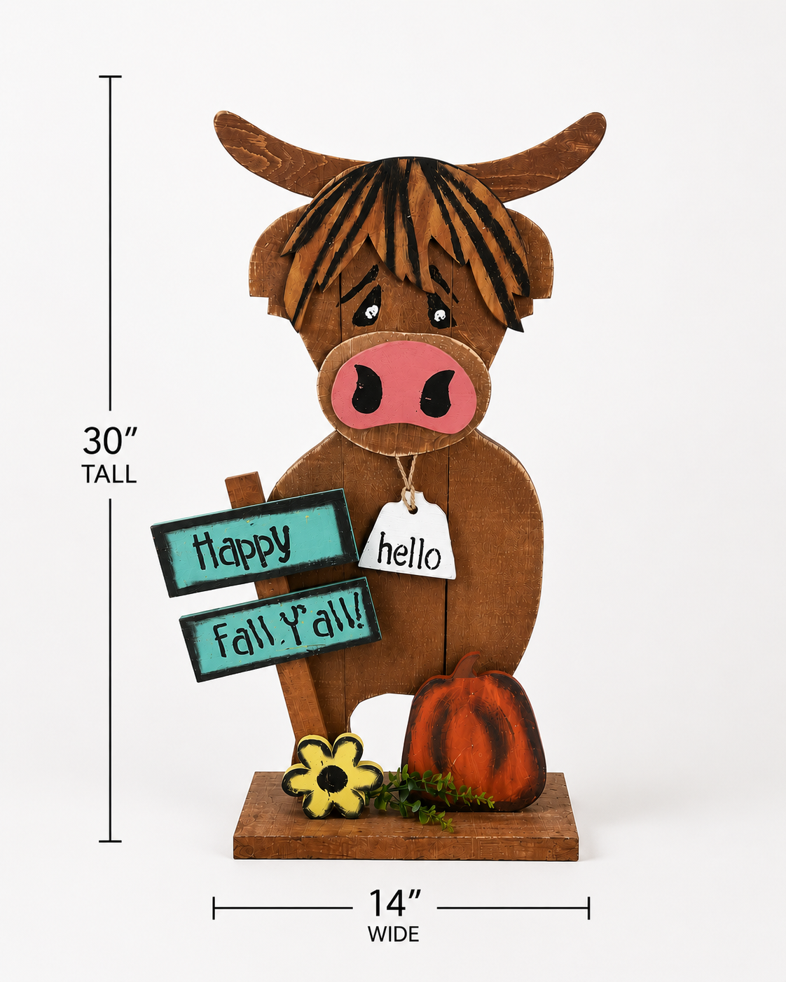Amish Made "Happy Fall Y'all" Highland Cow Porch Sitter and Yard Stake | Handmade Wooden Garden Decor | Rustic Fall Decor