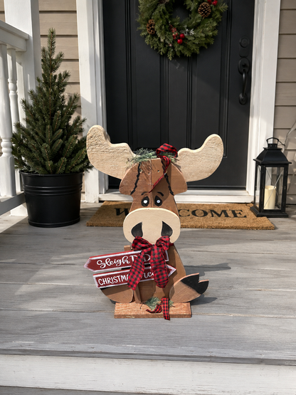 Amish Made Moose Porch Sitter and Yard Stake | Handmade Moose Garden Decor | Rustic Winter Decor