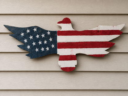 Amish Made Patriotic Eagle Wall Decor | Handmade American Flag Eagle | Rustic Americana Wall Art | 4th of July Porch Decoration