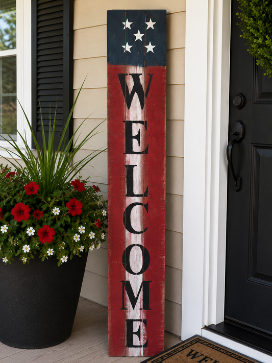 Amish Made Welcome Sign, America Theme| Rustic Patriotic Wooden Decor