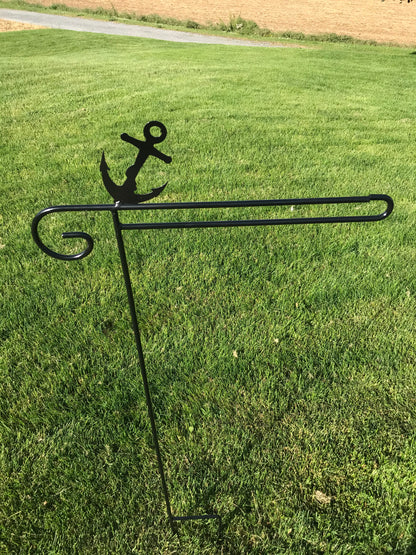 Flag Holder Stand - various designs - Powder Coated Wrought Iron - 36" above the ground - Amish made